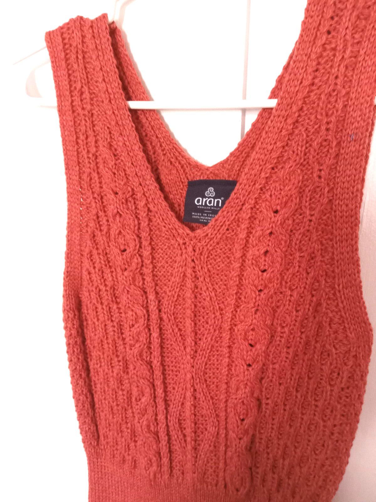 100% Merino Wool Aran Salmon Jumper Pullover Sweater Dress ireland Made S Cable