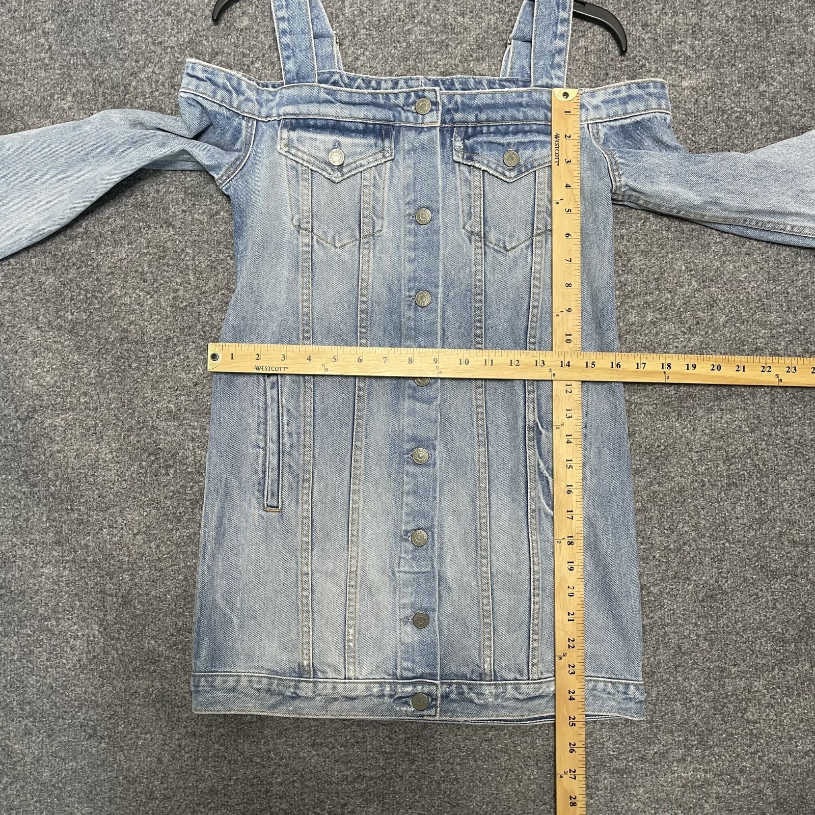 Grlfrnd Denim Cold Shoulder Button-Front Dress XS Light Wash Casual Chic