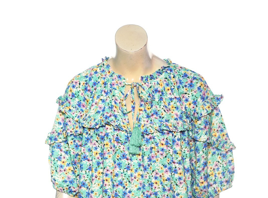 Shoshanna Elyse Floral Print Mini Cotton Dress L 10 Women Ruffle Short NEW 46123