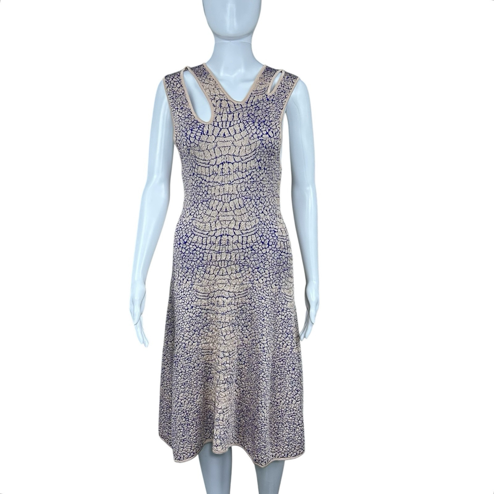 McQ Alexander McQueen Crocodile Patterned Jacquard Fit and Flare Dress – LARGE