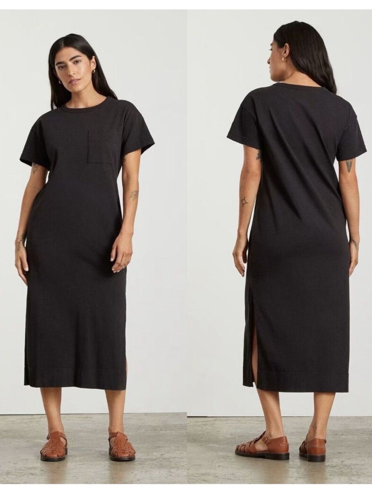 Everlane Black Midi Tee Dress with Chest Pocket Small