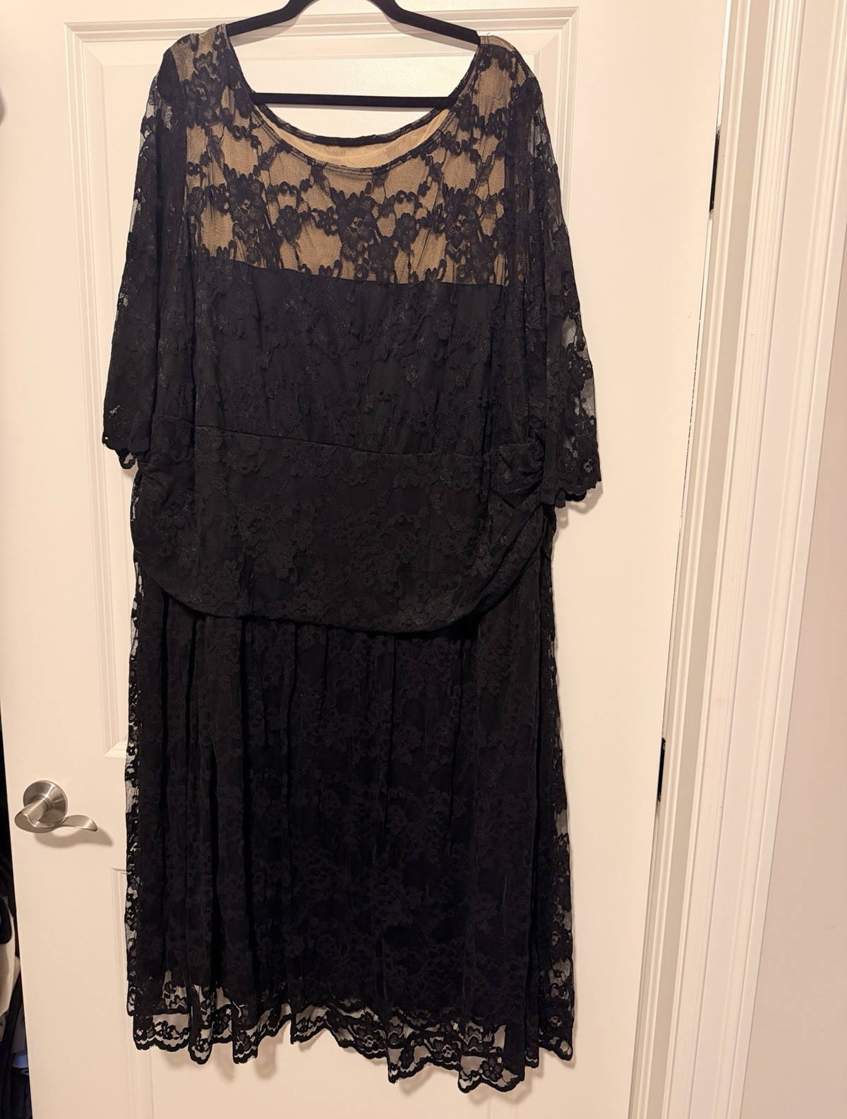 Kiyonna Black Floral Lace A-Line Knee Length 3/4 Sleeve Dress Size 5