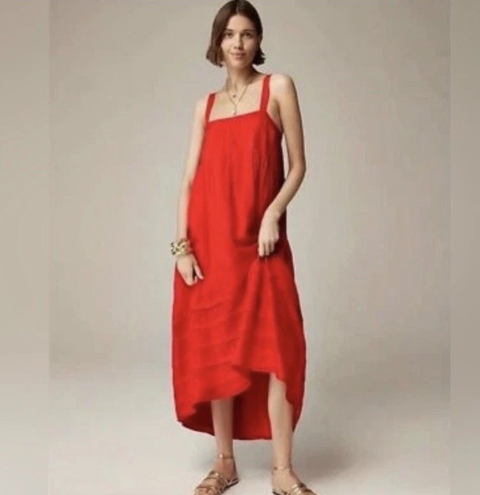 J. Crew Womans size M Pintuck High Low Midi Dress In Drapey Organza Red NEW