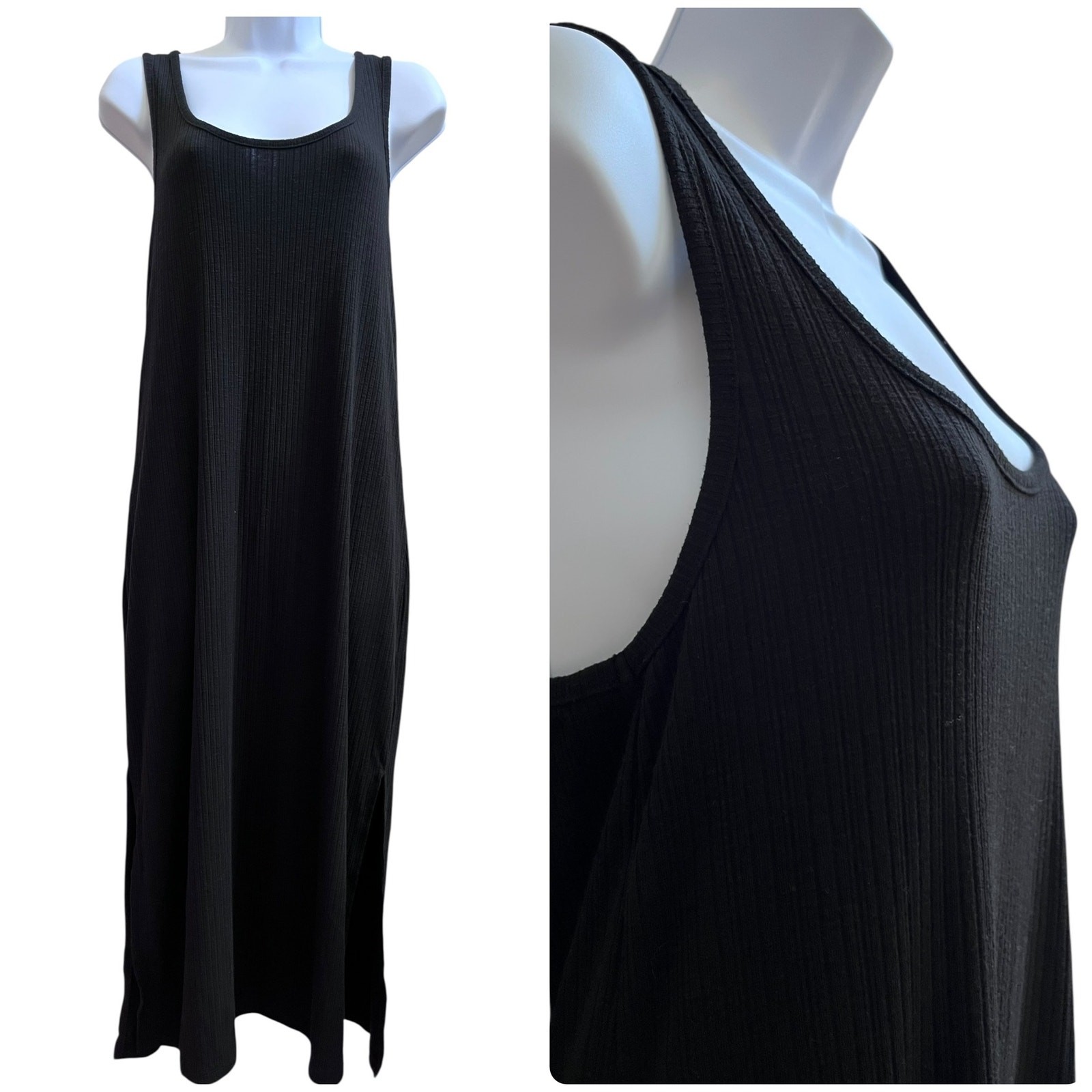 Z Supply Black Rib Racerback Side Slits Midi Tank Dress Size Small Minimalist