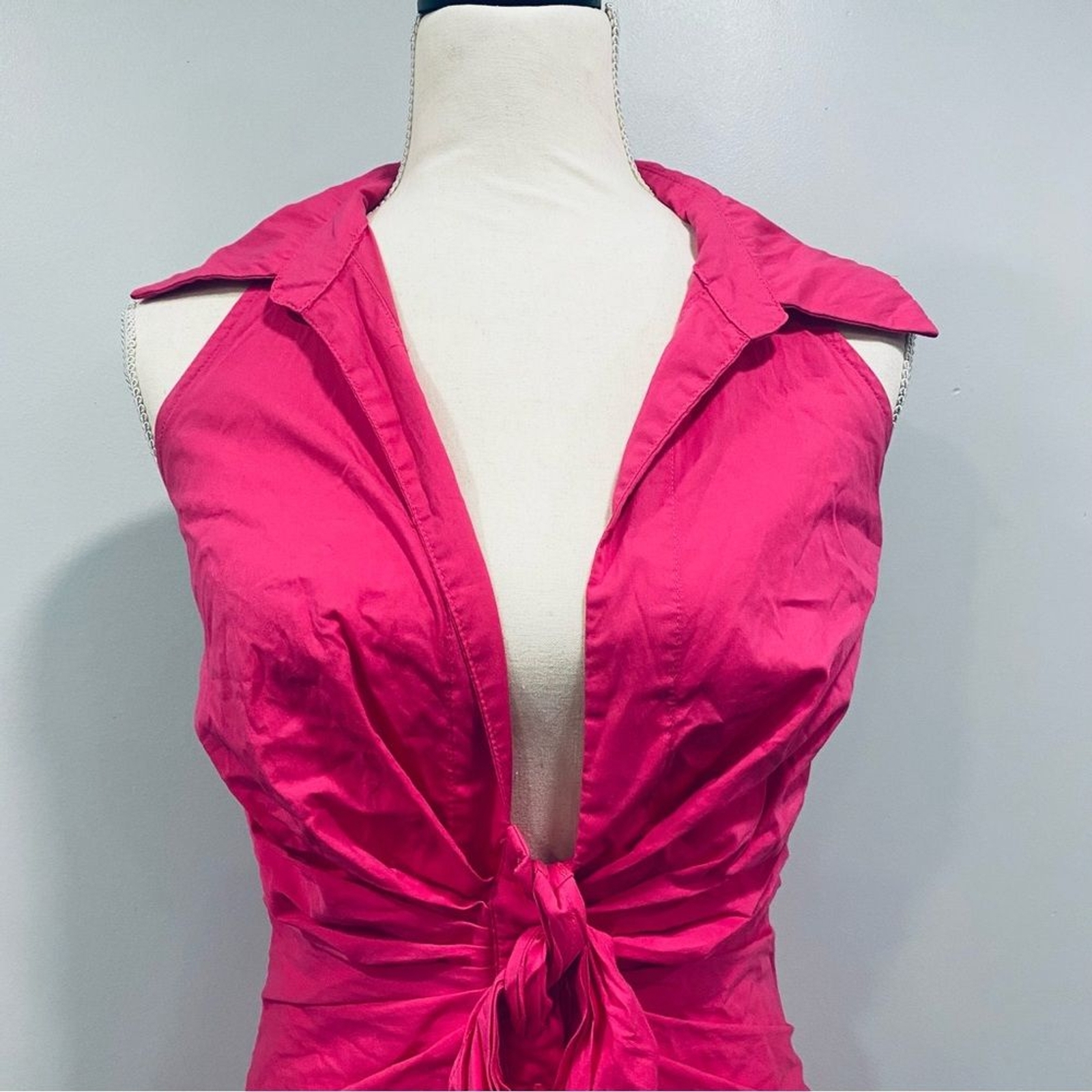 HERS & MINE S Hot Pink Halter Tie Front Mini Dress Romantic Coquette Barbiecore
