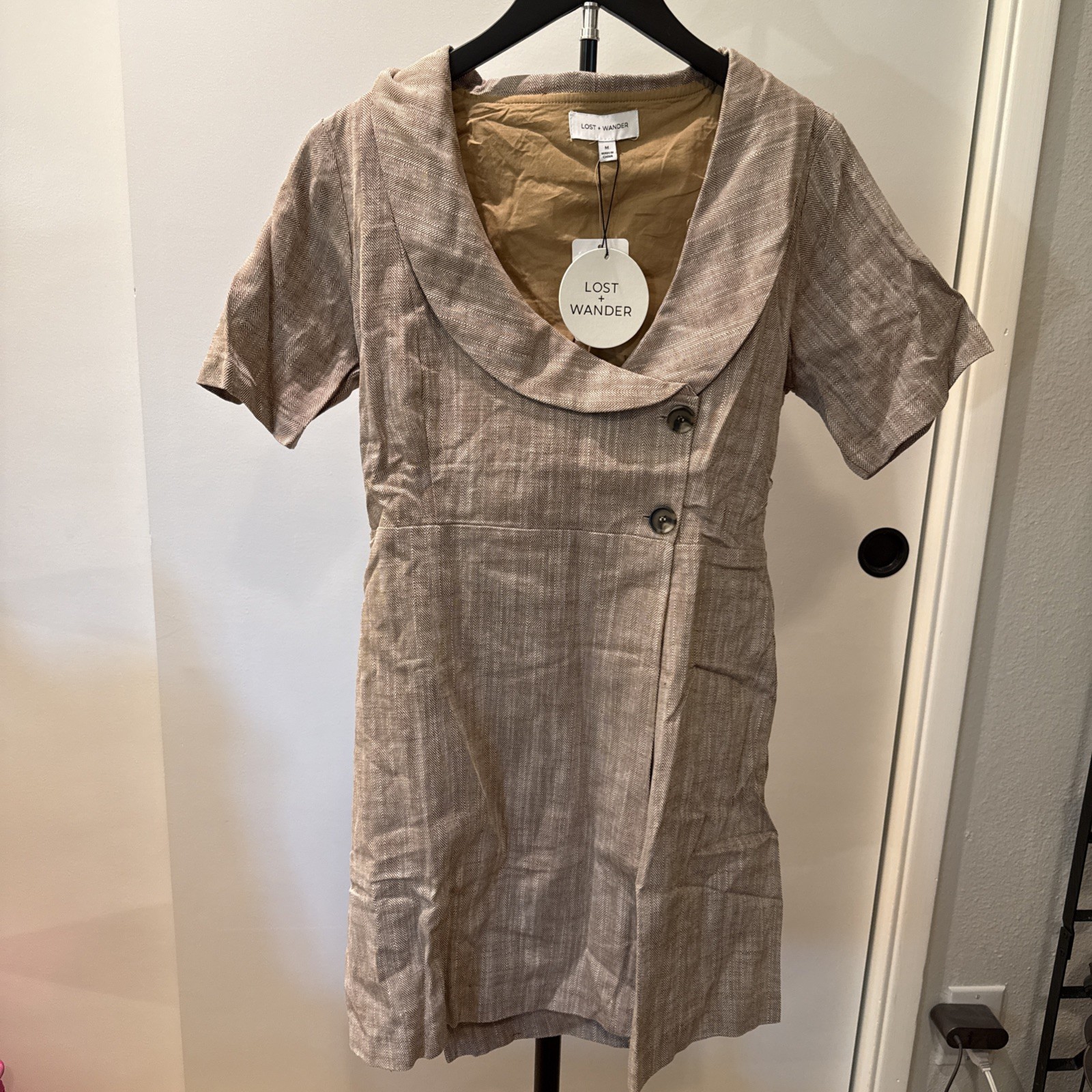 Lost + Wander In My Elements Tan Wrap Mini Dress Size Medium NWT
