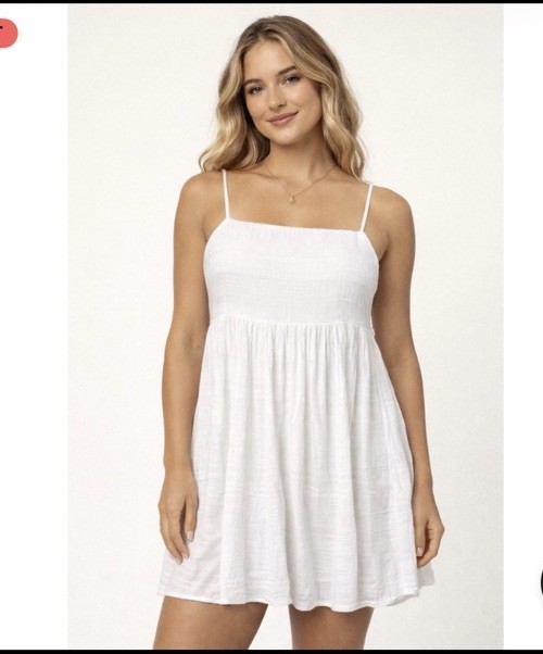 American Eagle Babydoll Mini Sun Dress Size L Lined White Gauze Beachy Boho