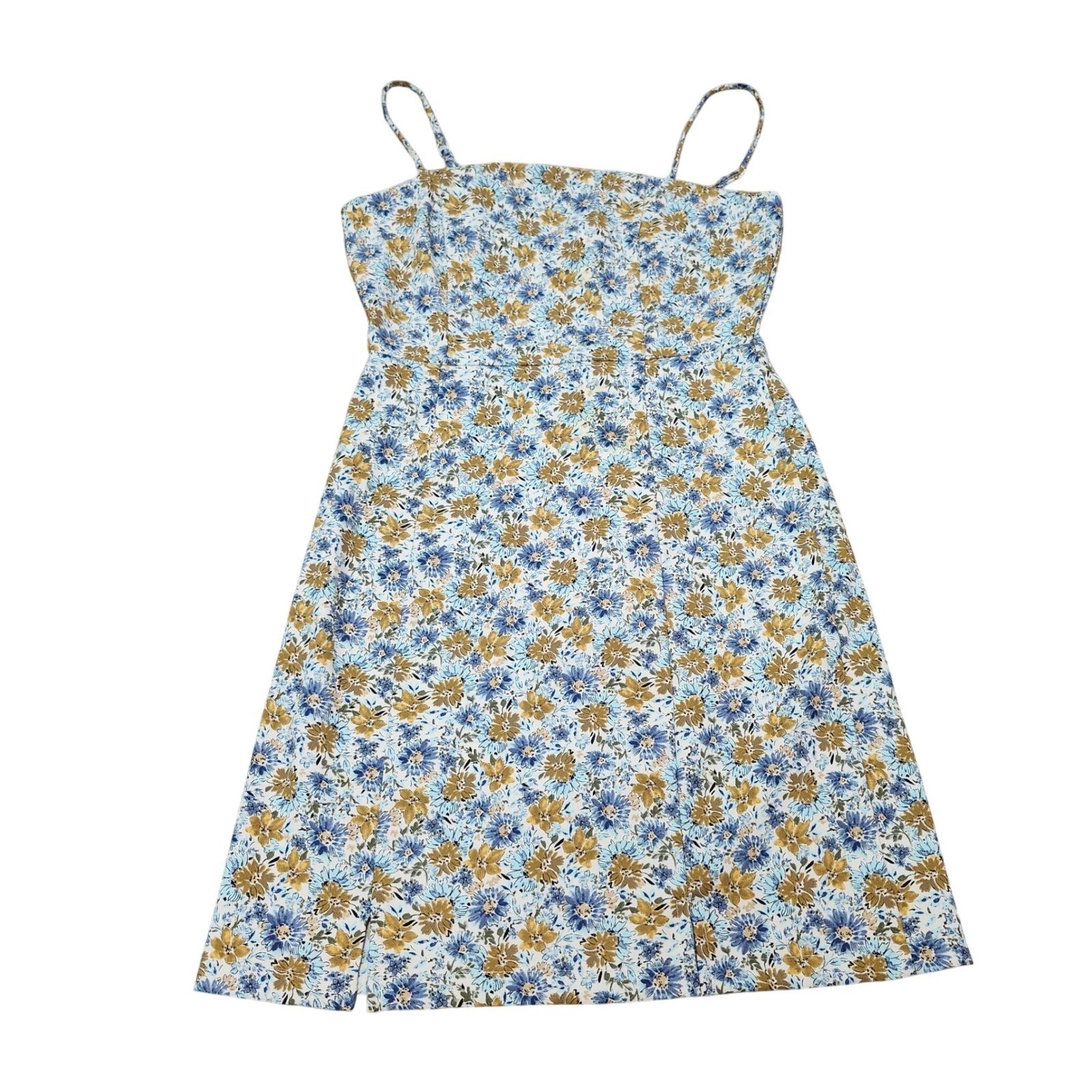 Originality Blue Yellow Floral Mini Dress Spaghetti Strap Women’s S