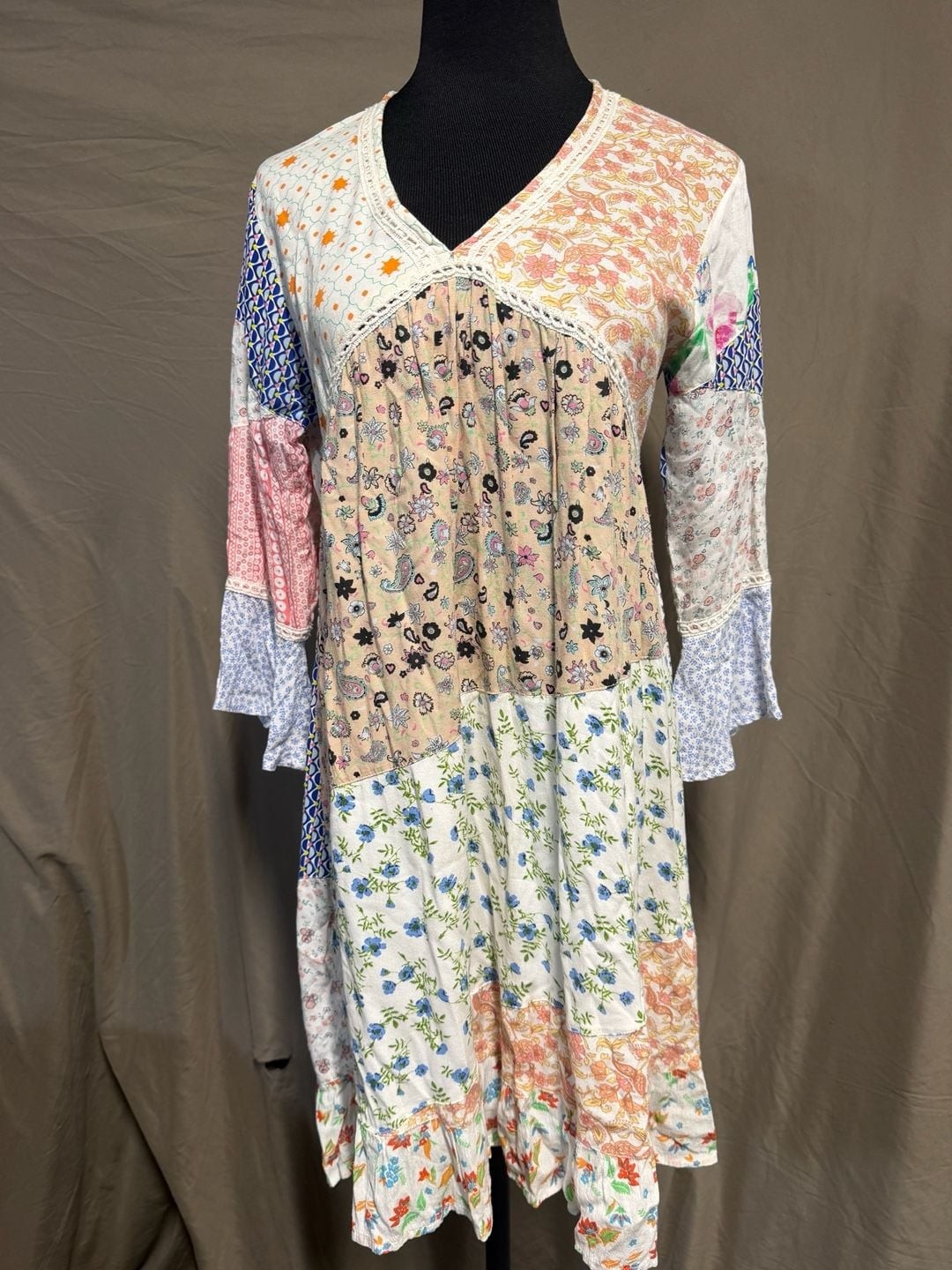 The Pyramid Collection Women’s Patchwork V-Neck Dress, 100% Rayon