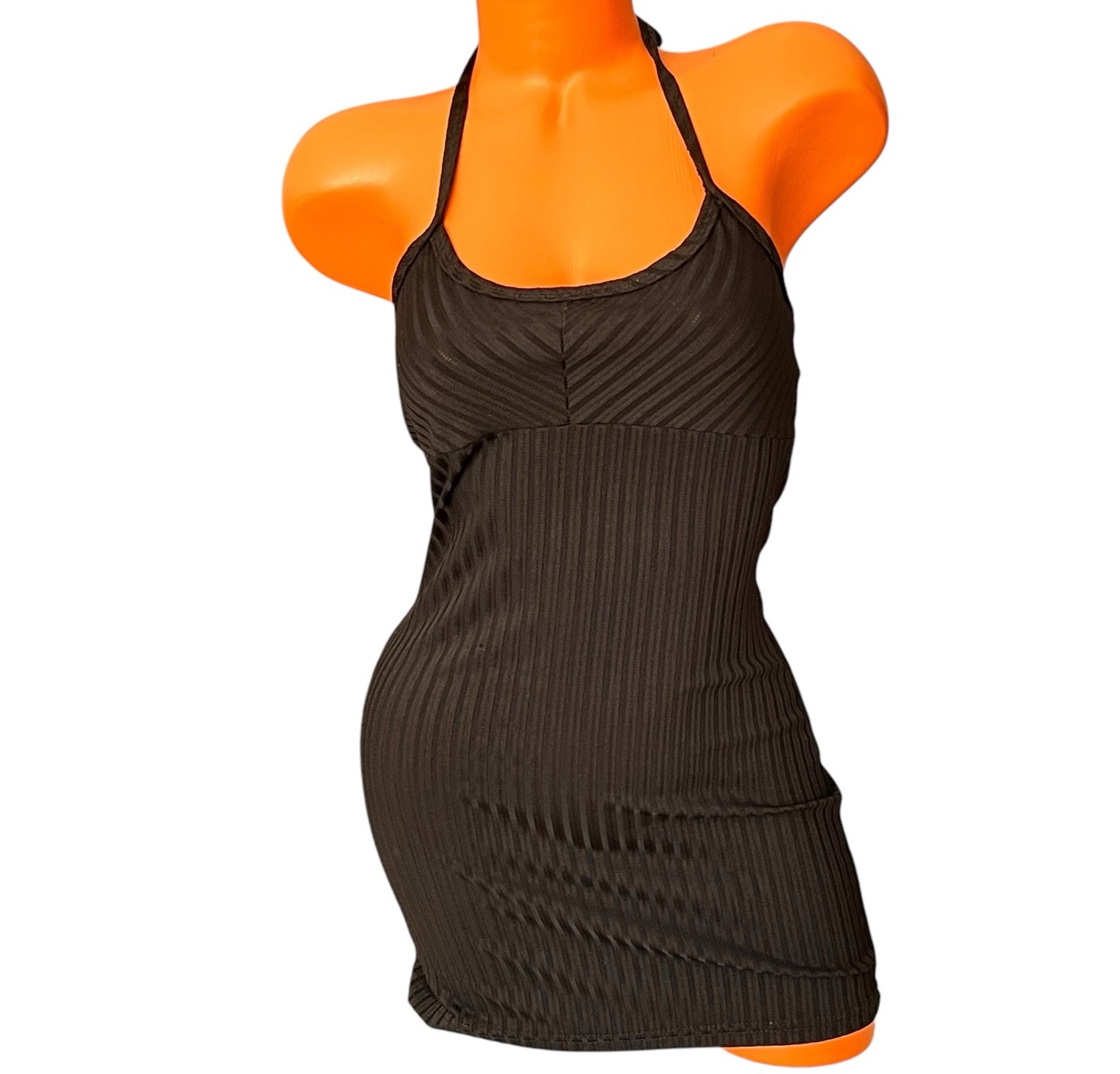 Opera Dress Sz M Black Stretch Bodycon Tie Behind Neck Woven Design