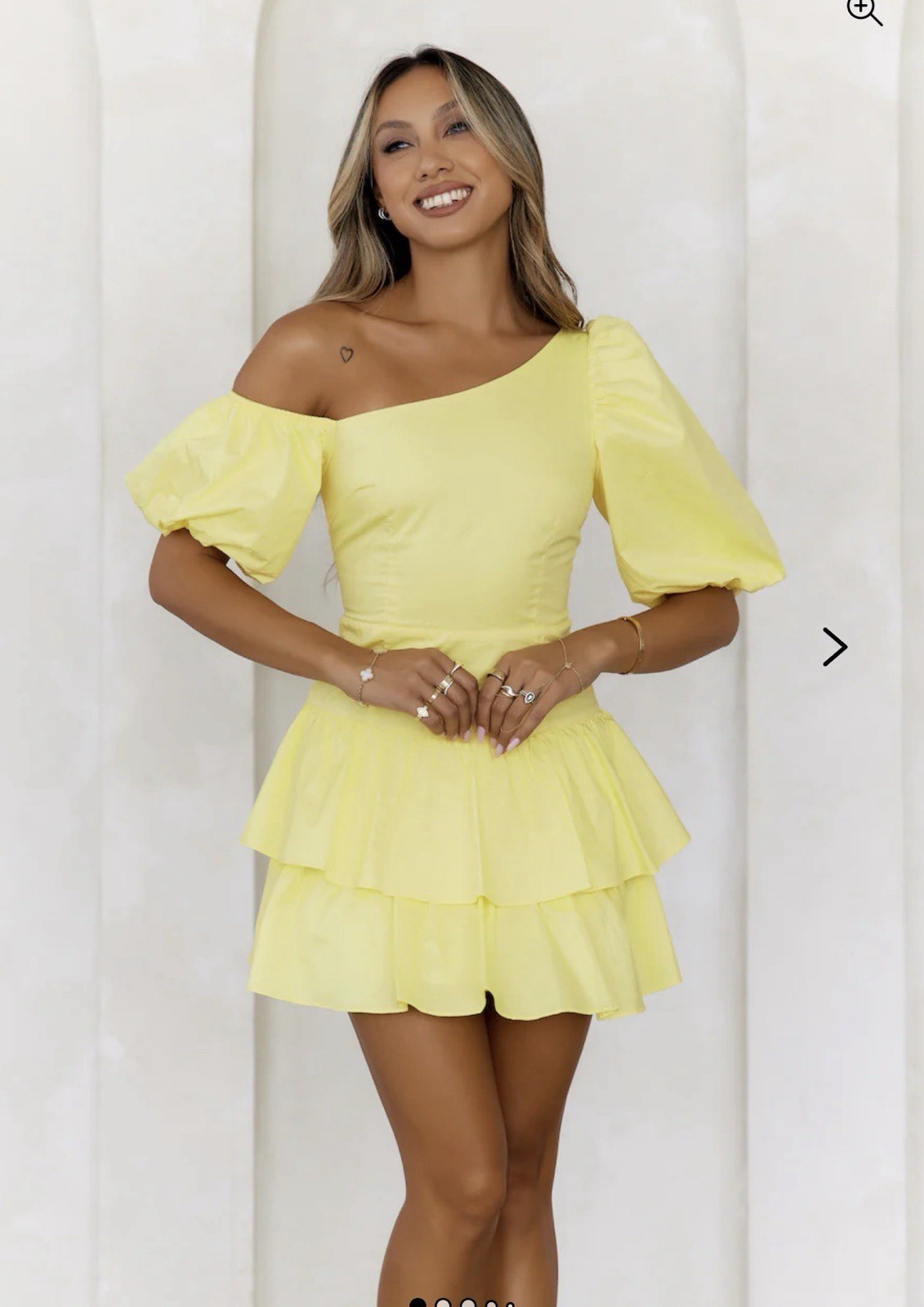 Hello Molly Ladylike Etiquette One Shoulder Yellow Ruffle Mini Dress NWT XS US 2