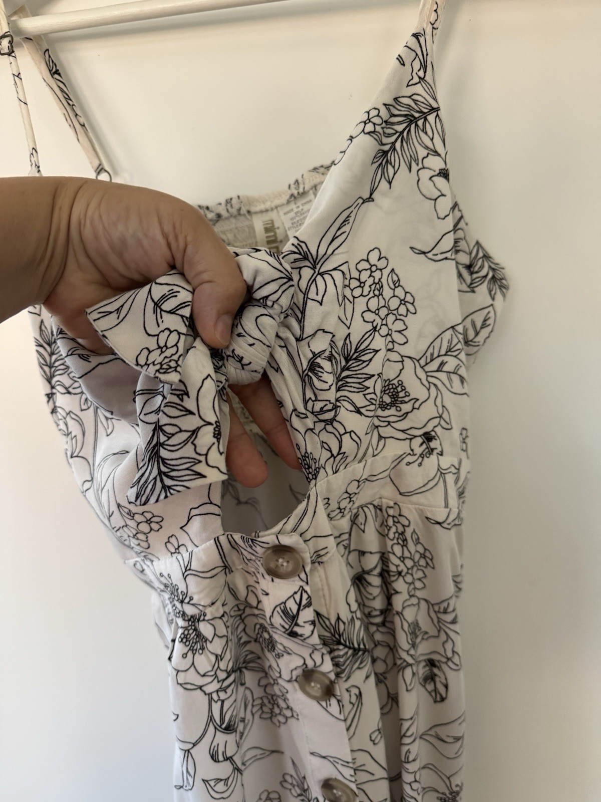 Mimi Chica Floral Button Front Mini Dress Rayon Cream Black Size L