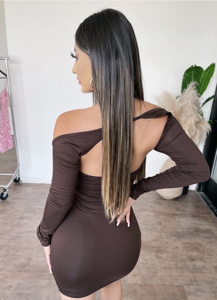 OOTDFASH TRESSER Women’s Brown Two Piece Bolero And Sexy/ Club Mini Dress
