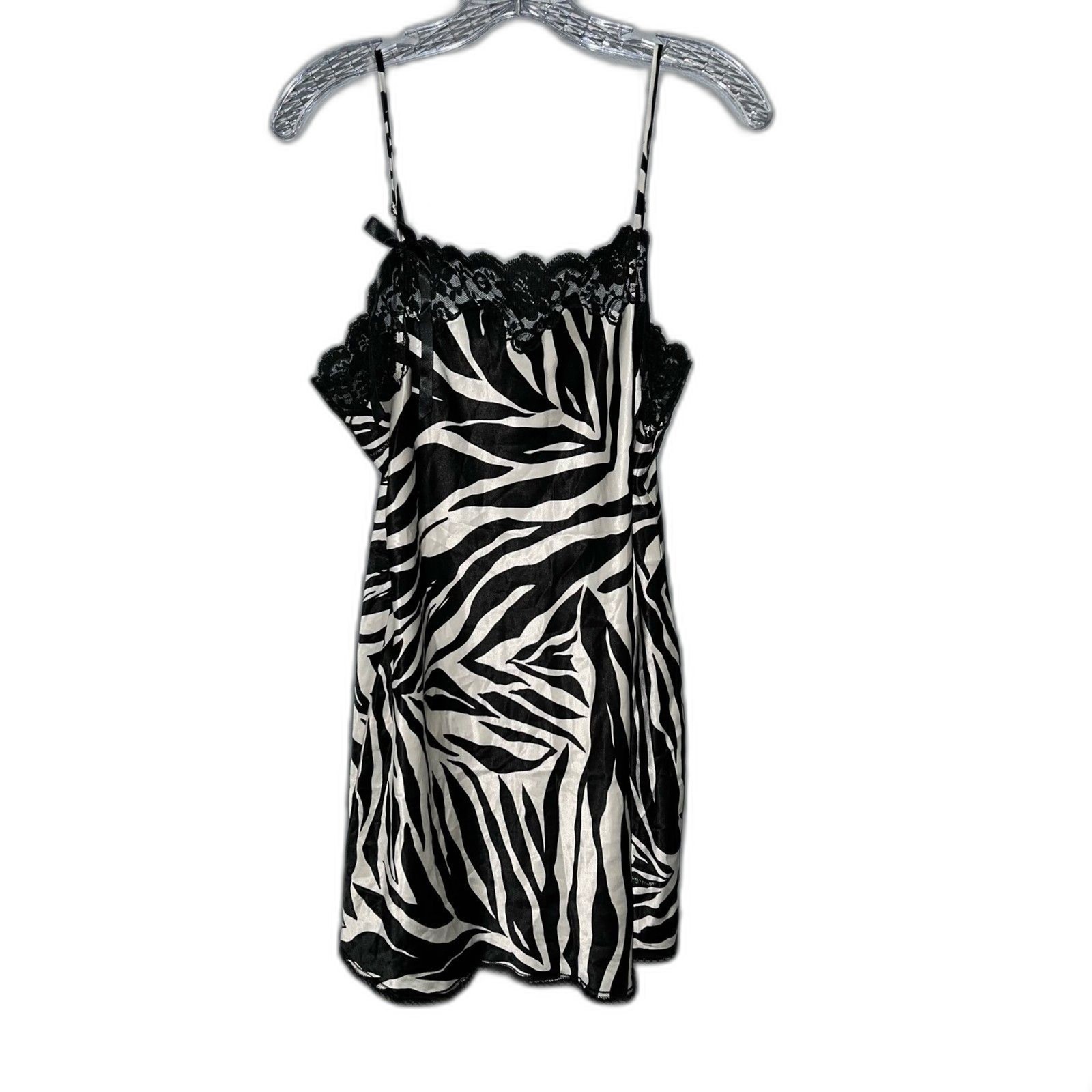 Y2K Victoria Secret Zebra Print Slip Dress with Lace and Bow Details