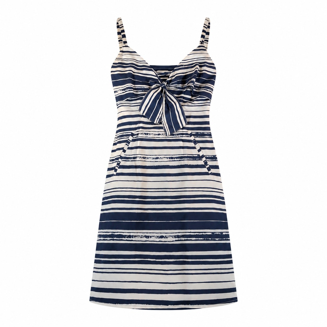 Cabi Blue White Striped Dress Women’s XS Tie Front Sleeveless Pockets