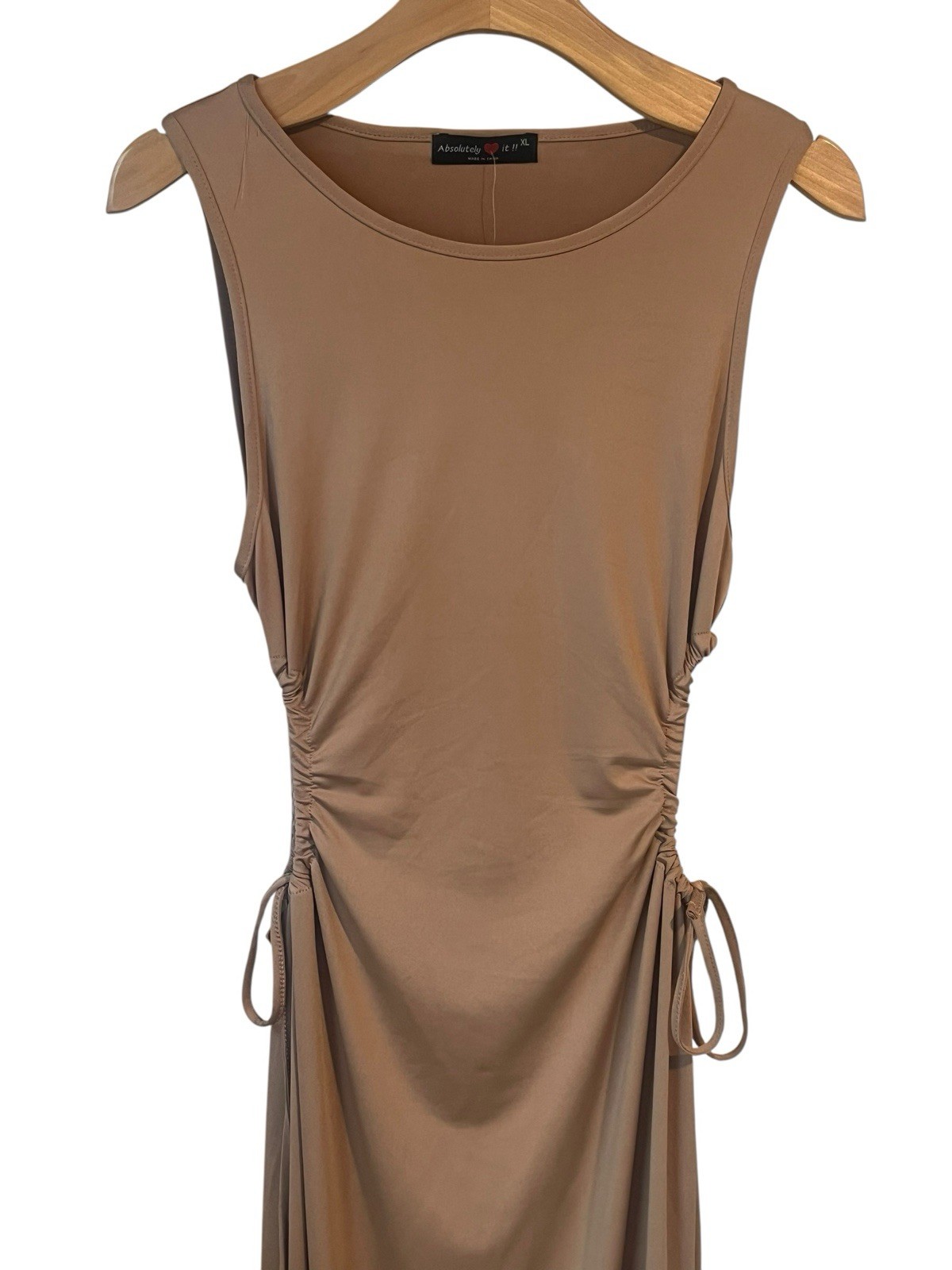 Absolutely Love It Pencil Dress Size L Beige Sleeveless Split Bodycon Midi NEW