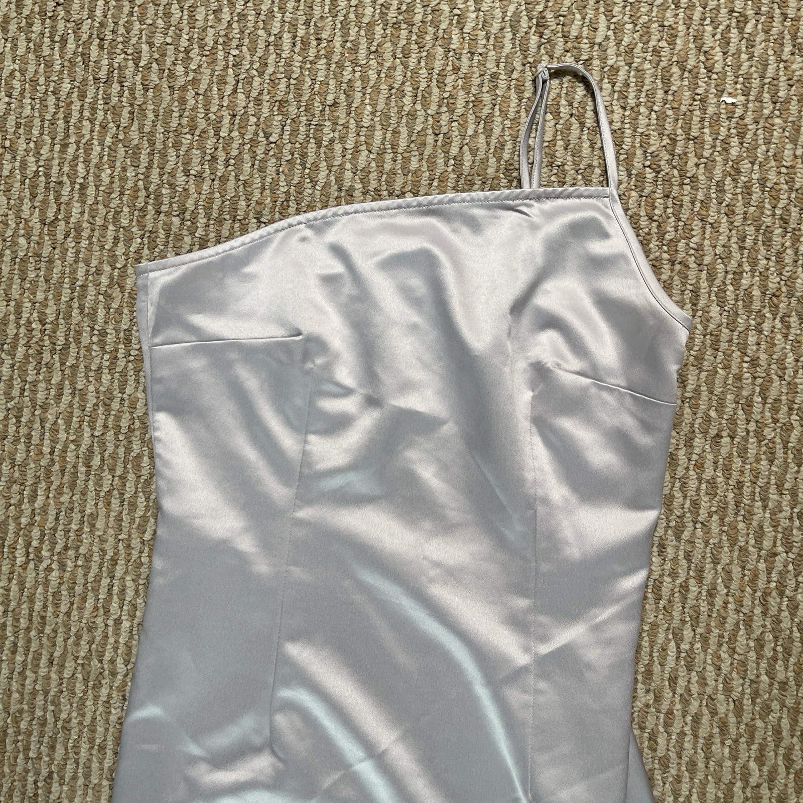 extro&vert light gray satin maxi dress #maxidress #prom #wedding size 6