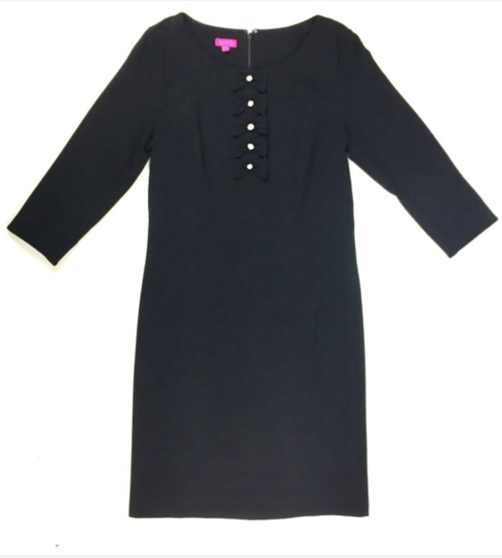 Talbots Dress Womens 10 Black Bow Tie Pearl Button Sheath Whimsygoth Limited Ed