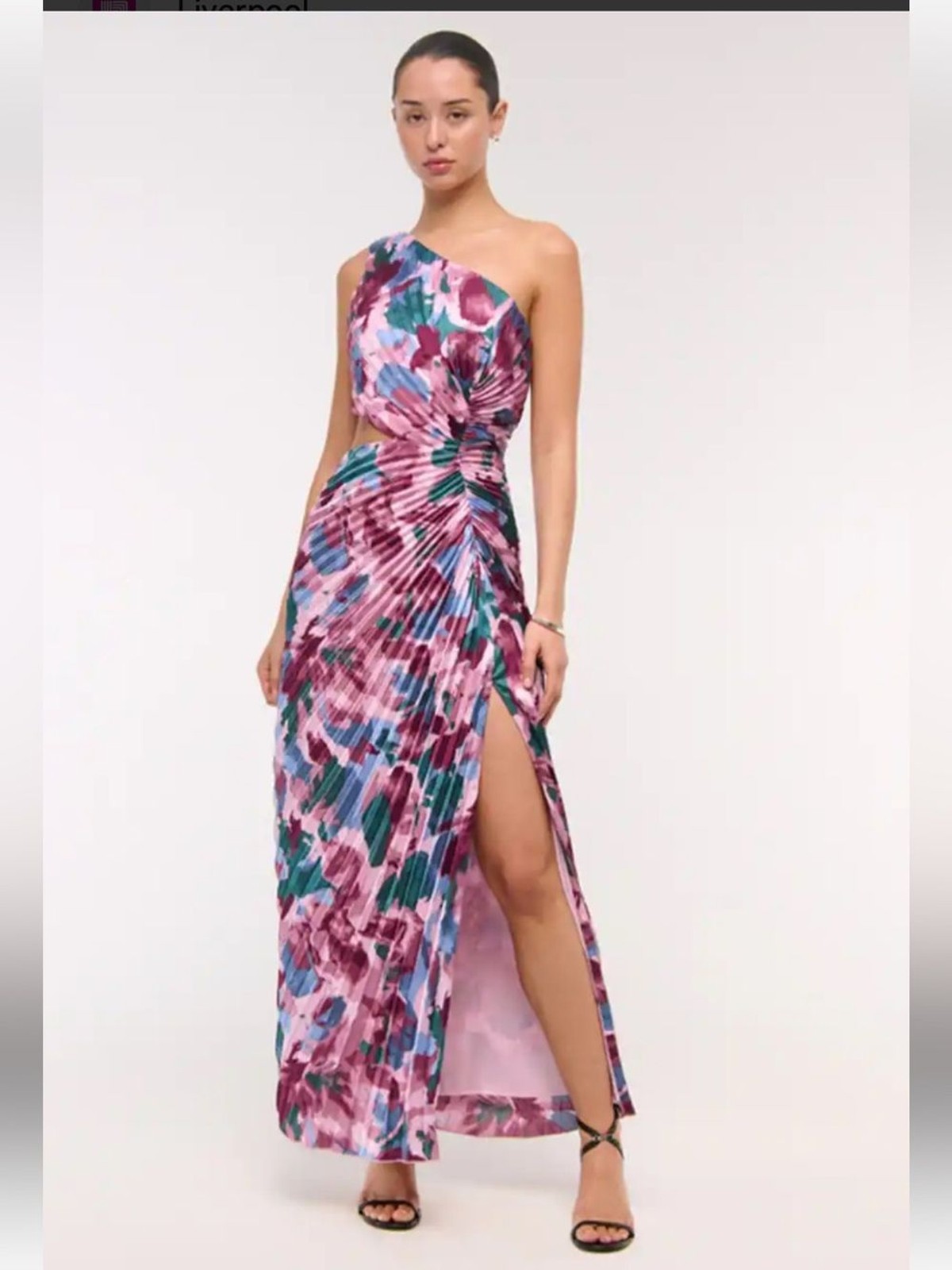 Abercrombie & Fitch One-Shoulder Floral Pleated Maxi Dress in Pink and Teal