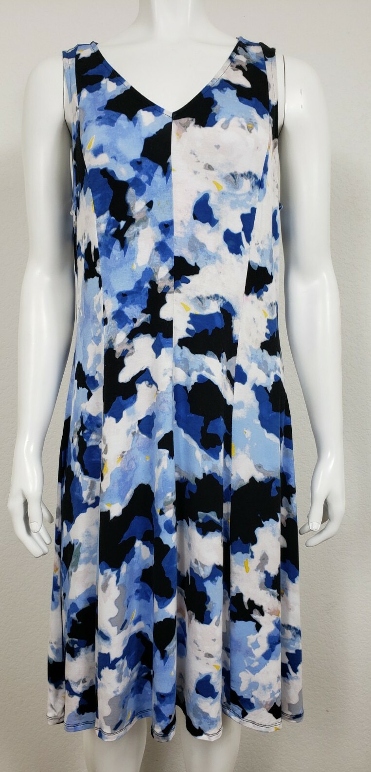 NEW Chelsea & Theodore Dress Size Large Sleeveless Tank Stretch Blue White Black