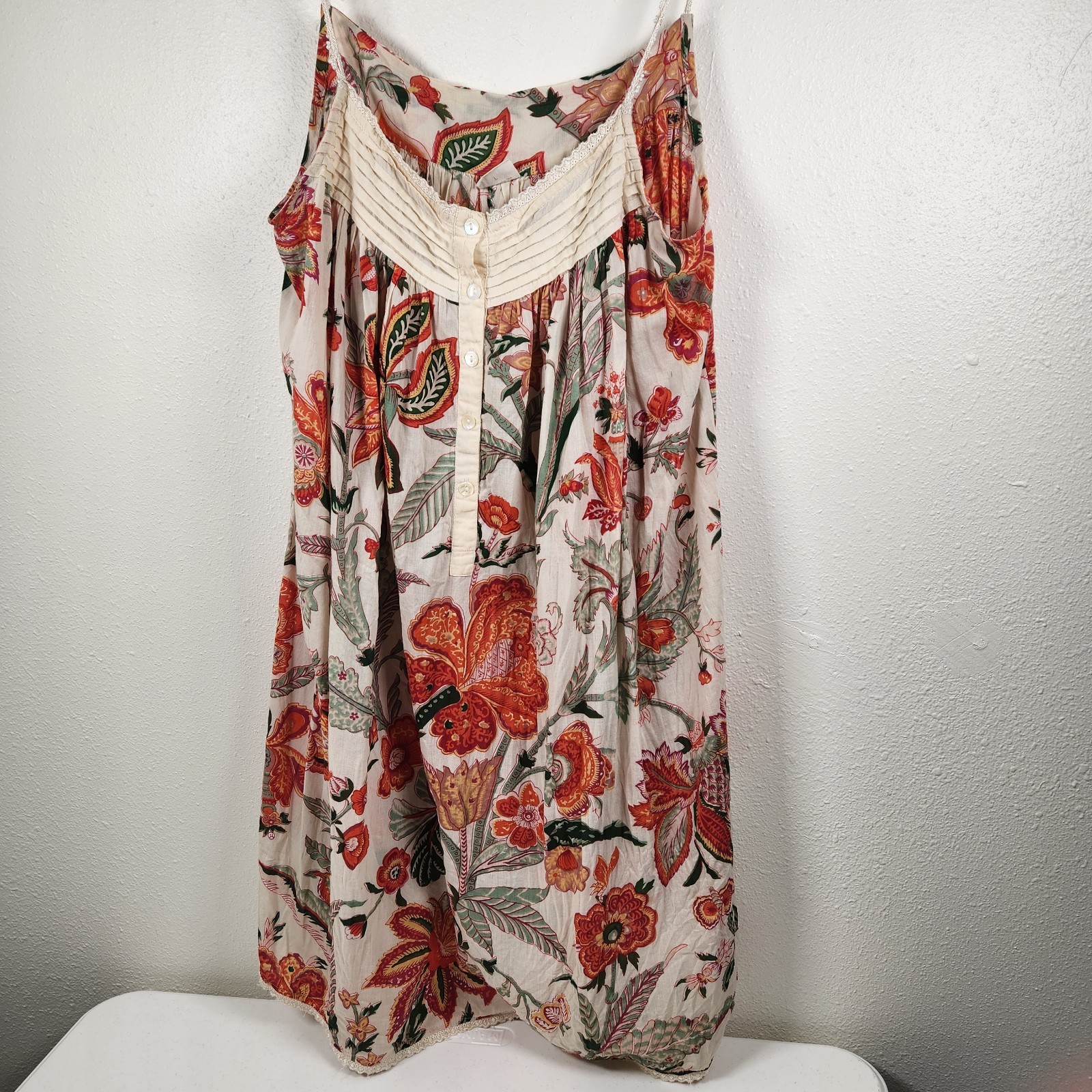 Handprint Dress Floral Patterned Boho Size L Beaded Lace Peasent Chic Whimsy