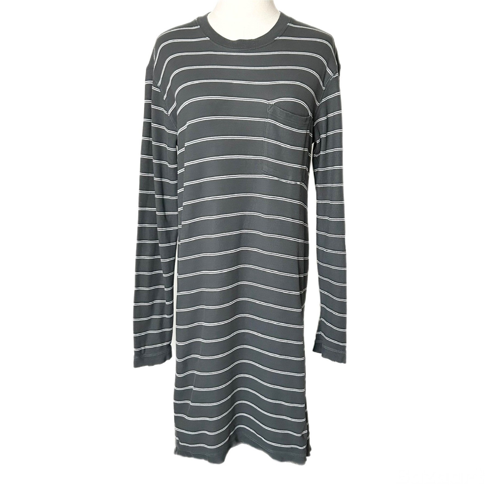 ATM Anthony Thomas Melillo Striped Pima Cotton Long Sleeve T-Shirt Dress Grey M