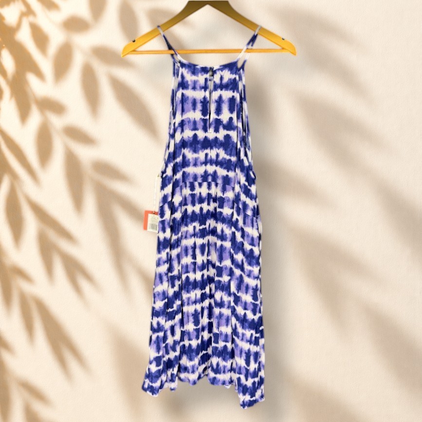 New Mossimo Dress Women L Large Blue Striped Maxi Long Sleeveless Hook & Eye