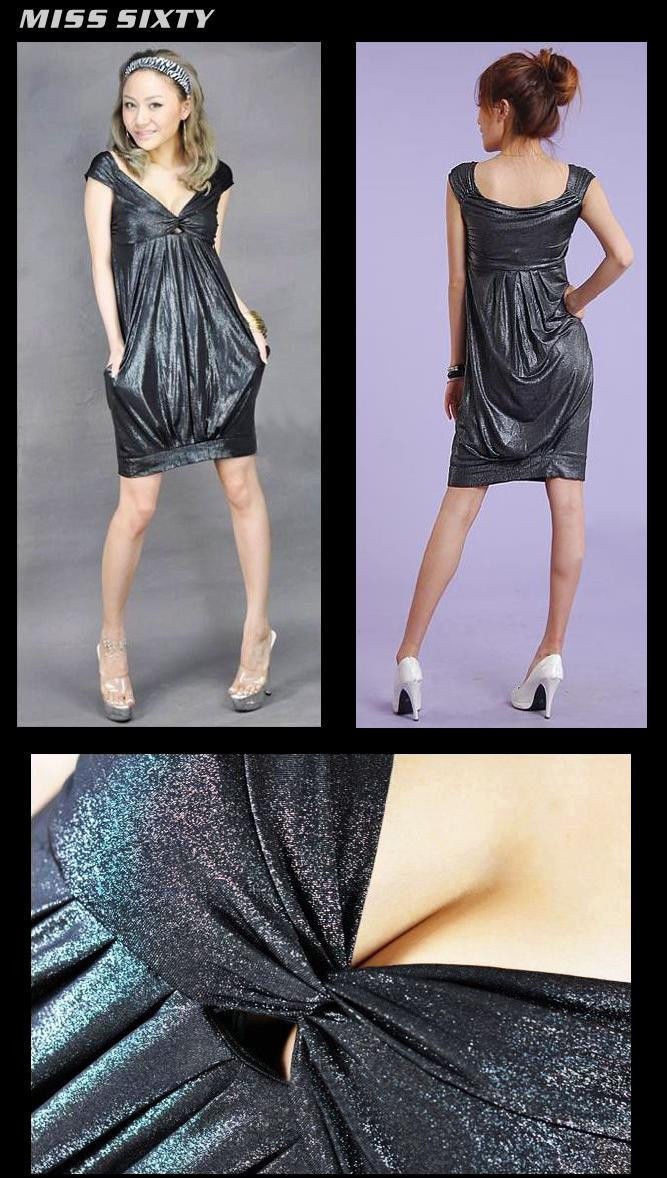$250 Authentic Rare MISS SIXTY Women’s Black Diamond Pleated Bubble Dress