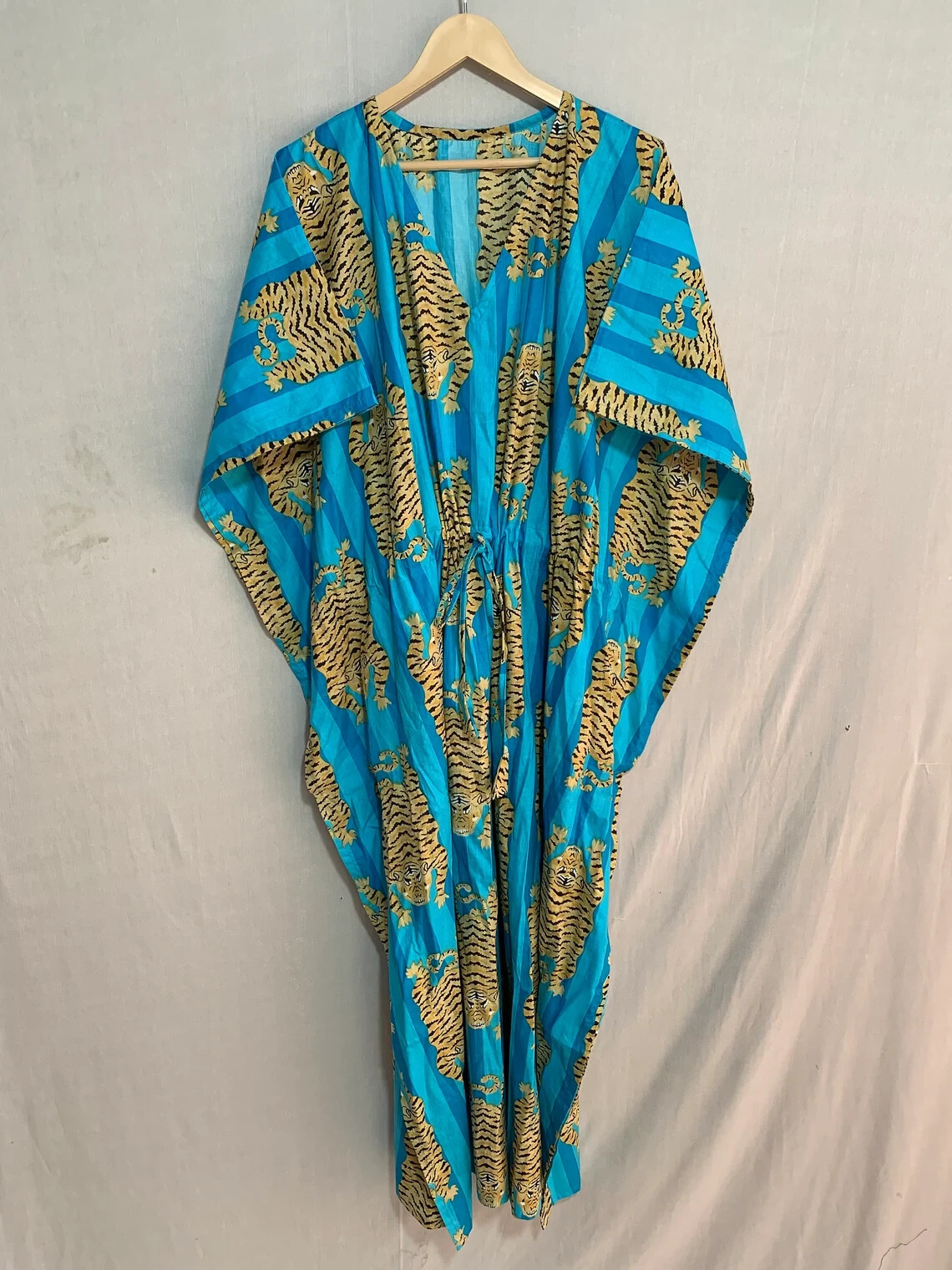Indian Vintage 100% Cotton Long Beach Maxi Kaftan Dress One Size Caftan Kimono
