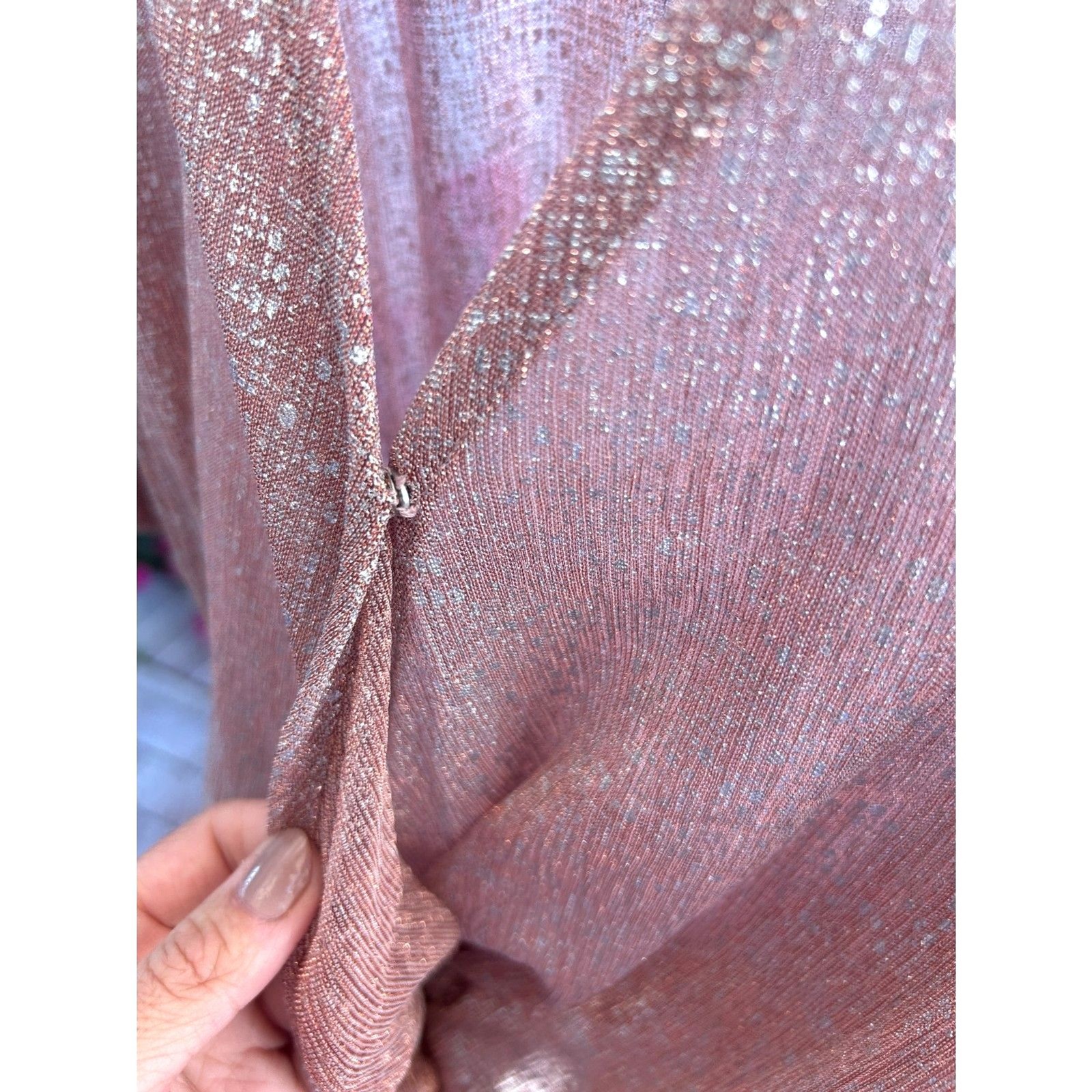 IRO Paris Lamé Ruffled Metallic Rose Gold Shimmer Mini Dress French Size 40 L