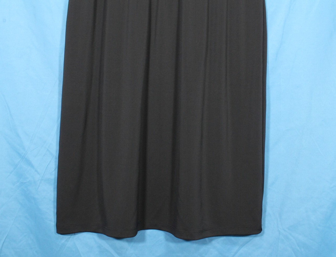 TALBOTS Stretch POLY-KNIT Sleeveless BLACK Gathered DROP WAIST Midi Dress Sz M