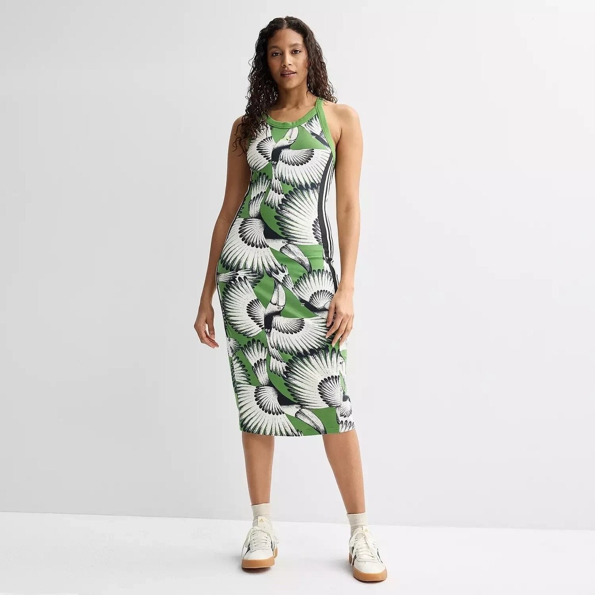 Farm Rio Active Adidas Toucan Wings Midi Dress Green Size Medium Cotton