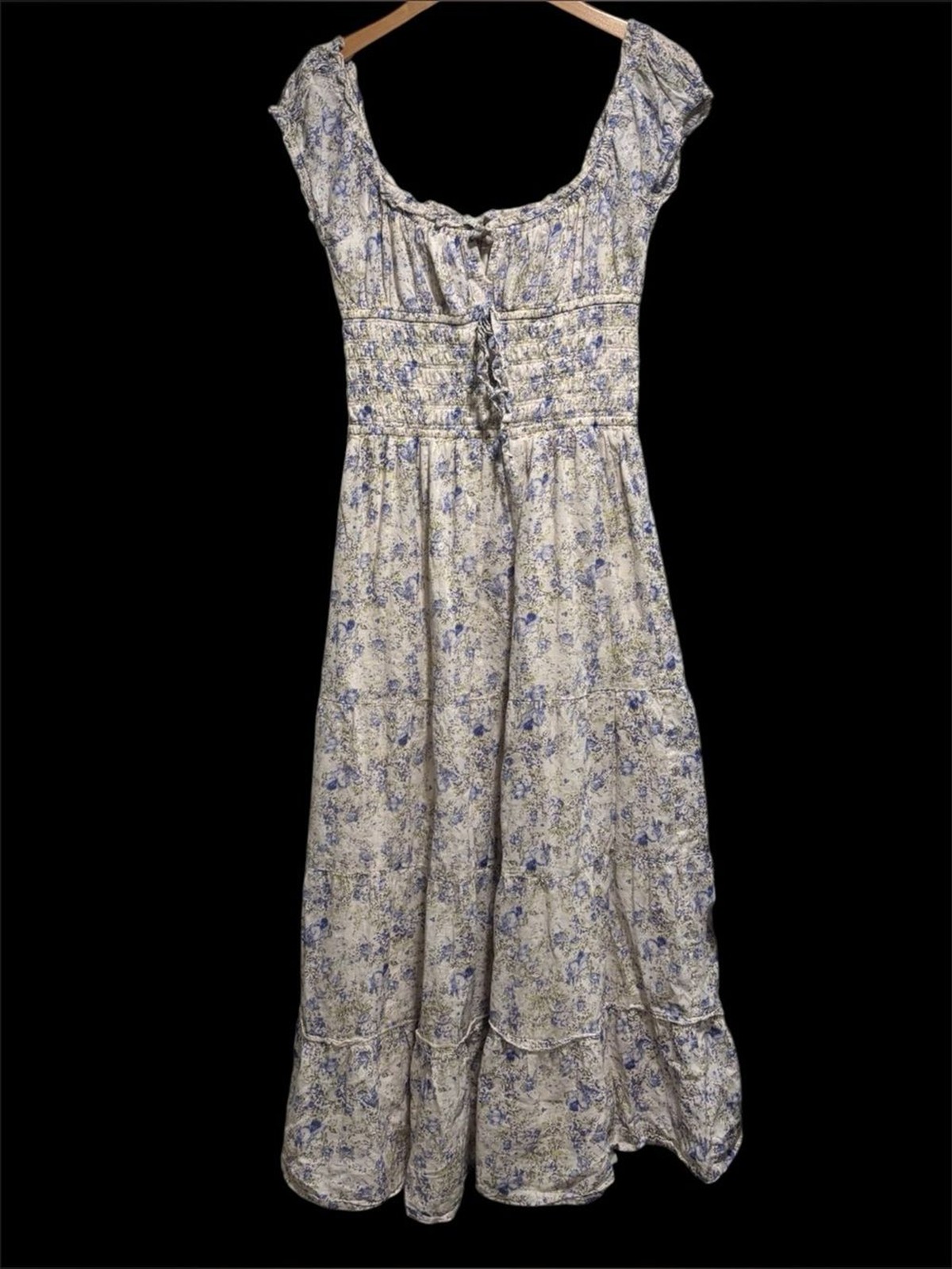 Sim and Sam Boho Smocked Ruffle Swirl Maxi Dress | Medium