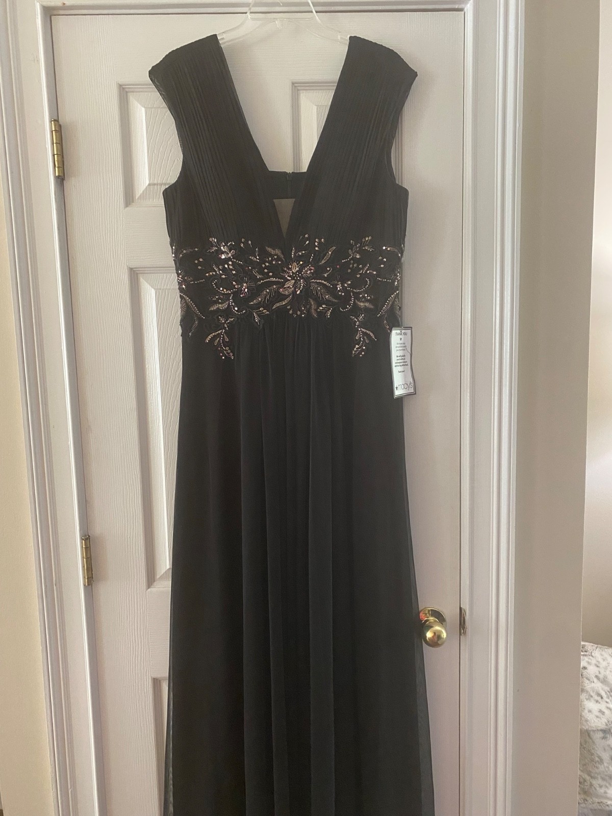 Betsy & Adam black beaded v-neck gown 12