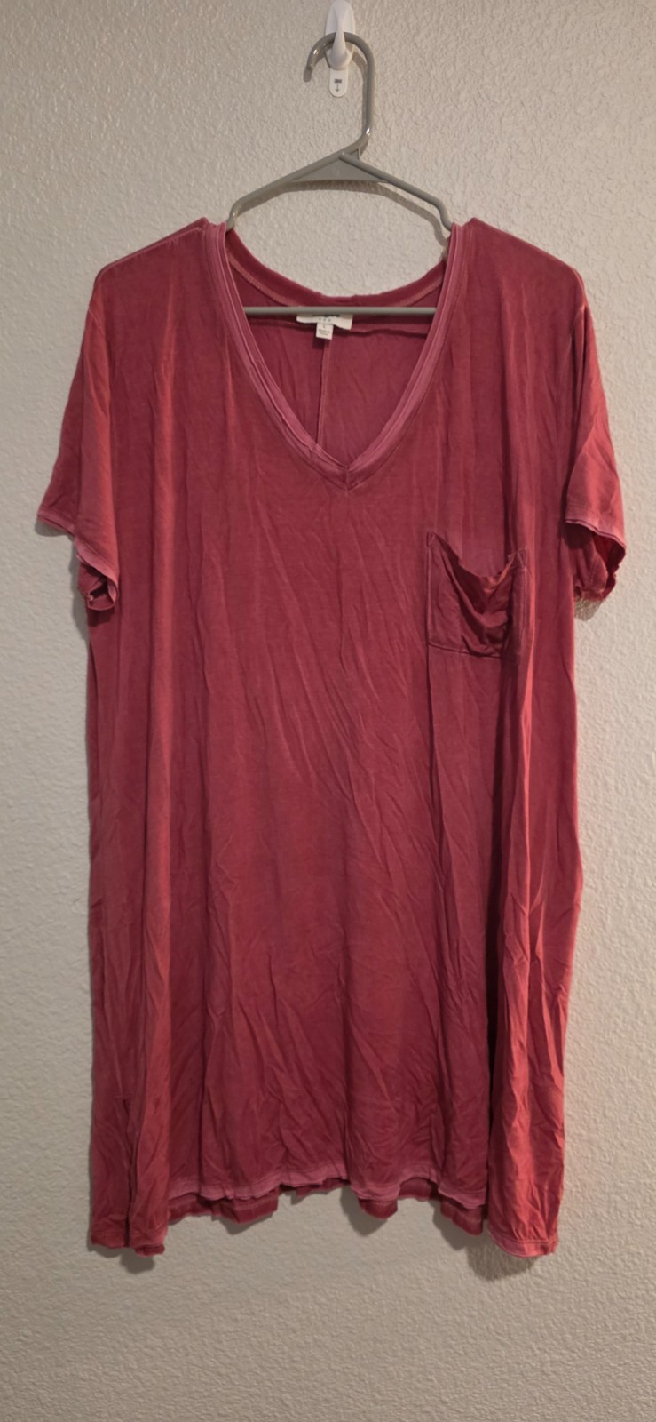 Umgee USA T-Shirt Dress Women’s Large Dusty Rose V Neck Pocket Rayon Blend Cozy