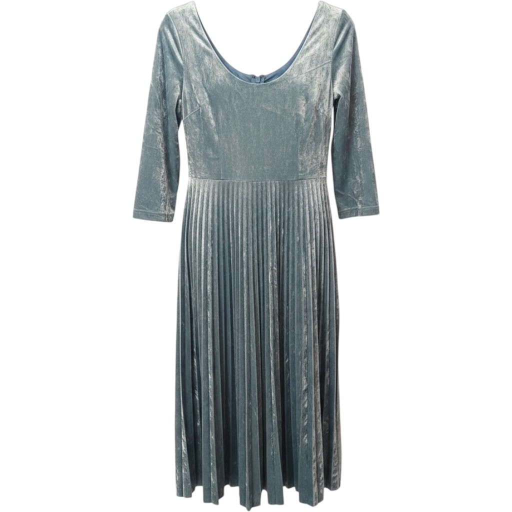 Crushed Velvet Pleated Dress 3/4 Sleeve Blue size Small Mermaid Ocean