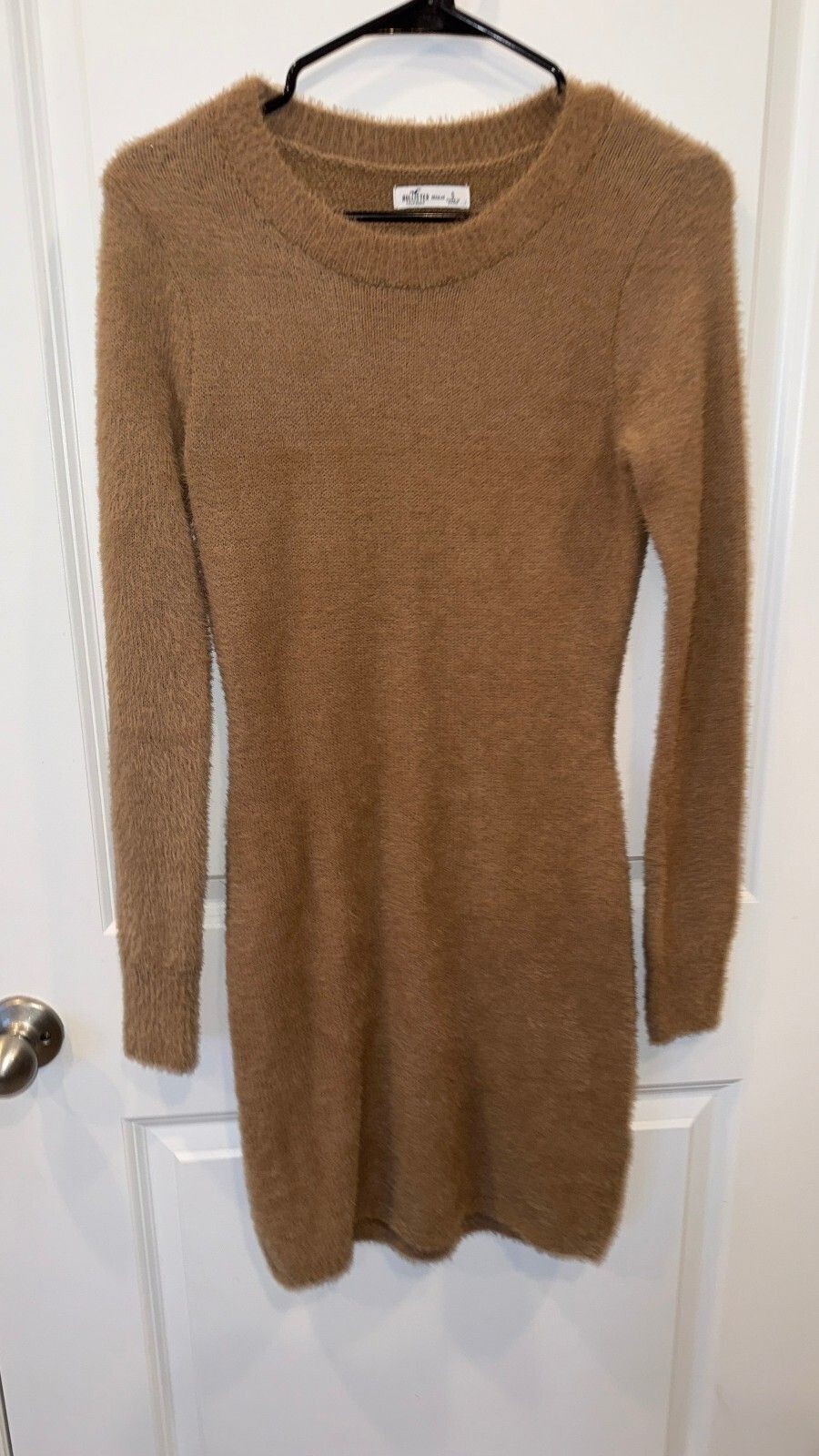 Hollister Cozy Fuzzy Knit Long Sleeve Sweater Dress, Small, Brown/Tan