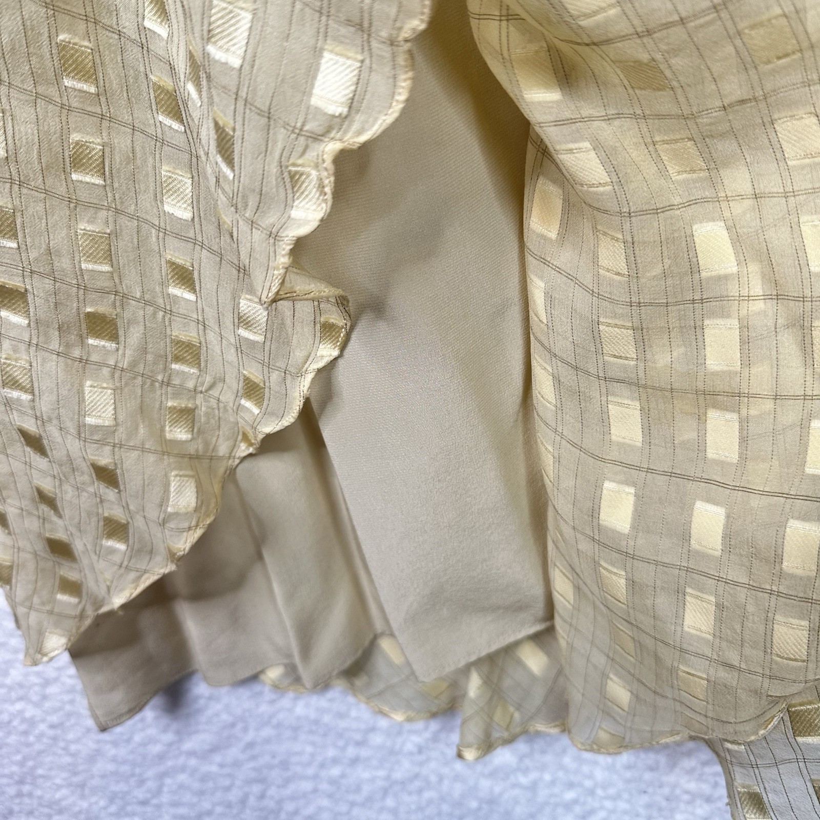 Vintage The Silk Farm ICINOO 100% Silk Sheer Grid Maxi Dress Slip Beige Size 12