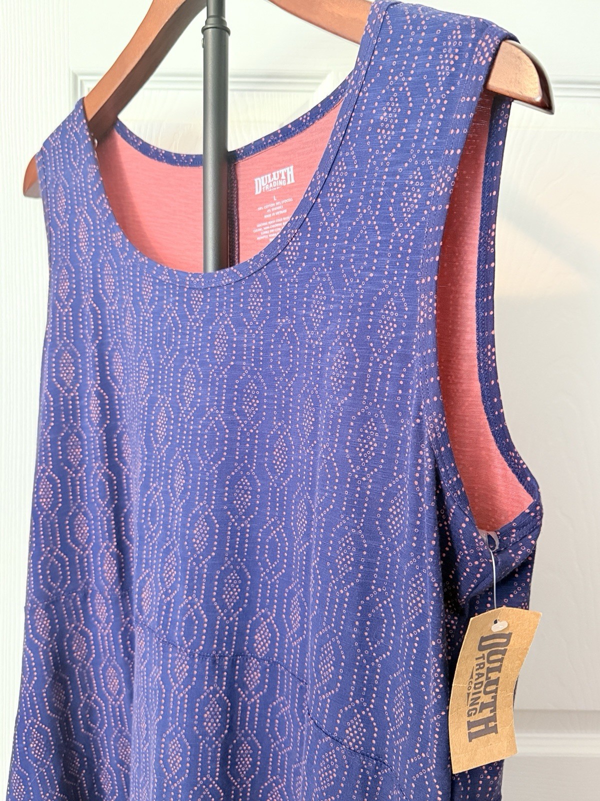 NWT Duluth Trading Maxi Dress Womens Sz Large Navy & Coral To ‘n’ Flow High Low