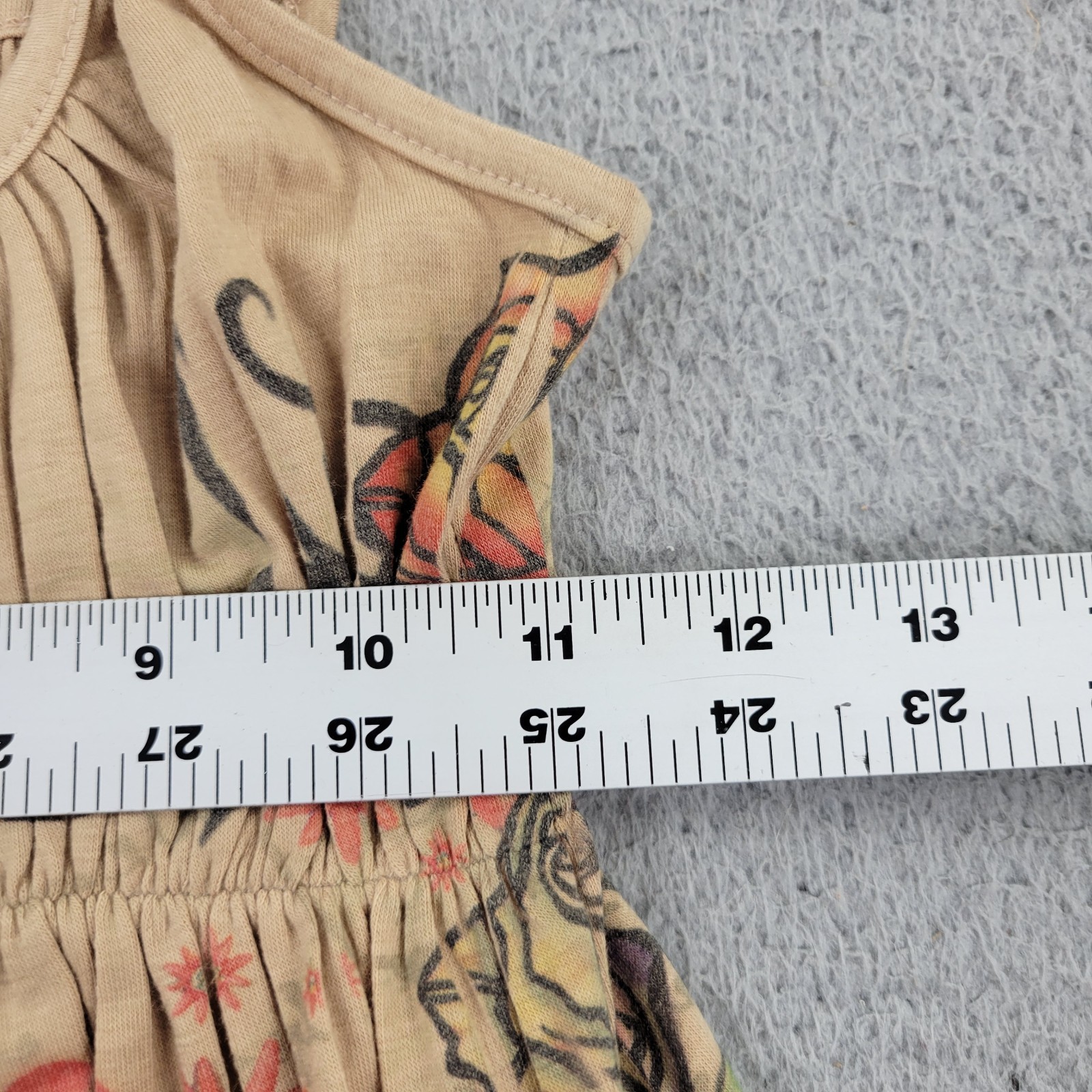 Press Apparel Dress Womens Medium Beige Square Neck Love Rose Graphic Sleeveless