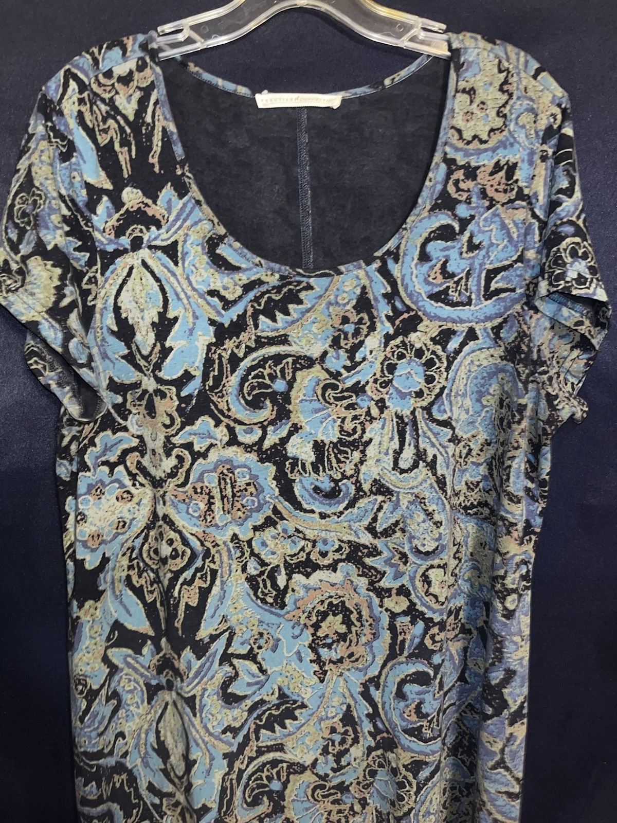 Peruvian Connection Women’s XL Blue Paisley Scoop Neck Maxi Dress SS