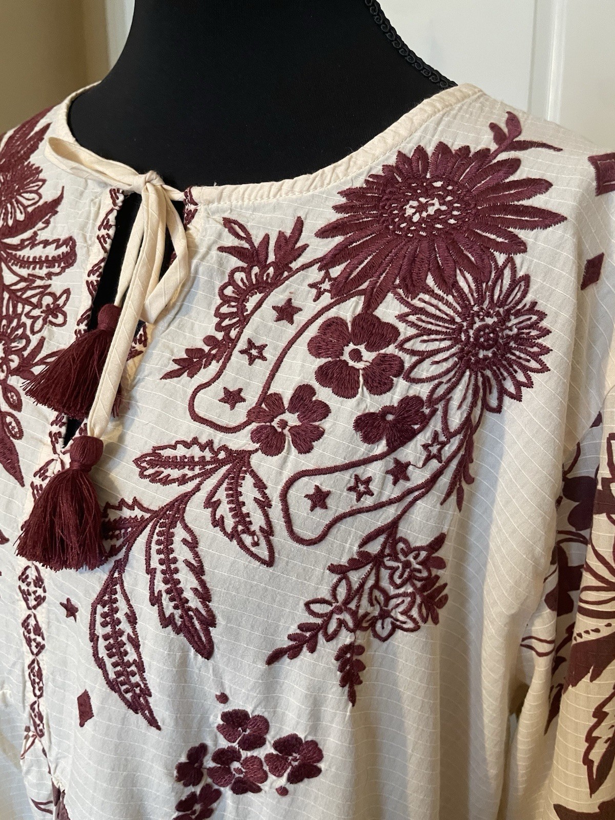 Johnny Was Aquijio Tiered Bishop Sleeve Floral Cotton Blend Midi Dress Size XL