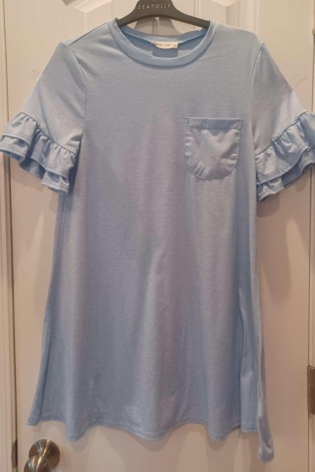 New In (Very J Love Riche) Ruffle Sleeve T-Shirt Dress Sky Blue Size Small EUC!