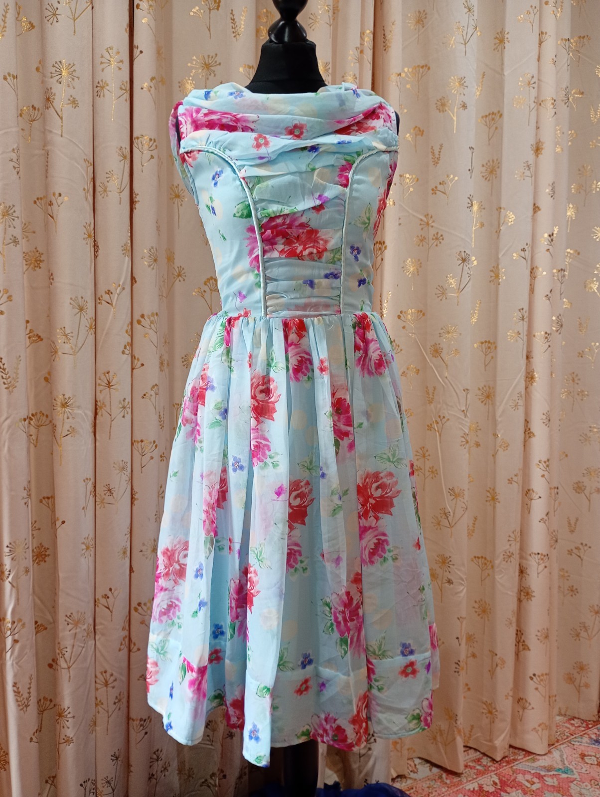 Hell Bunny Vixen Floral Pale blue VTG 50s style Retro Rockabilly swing Dress