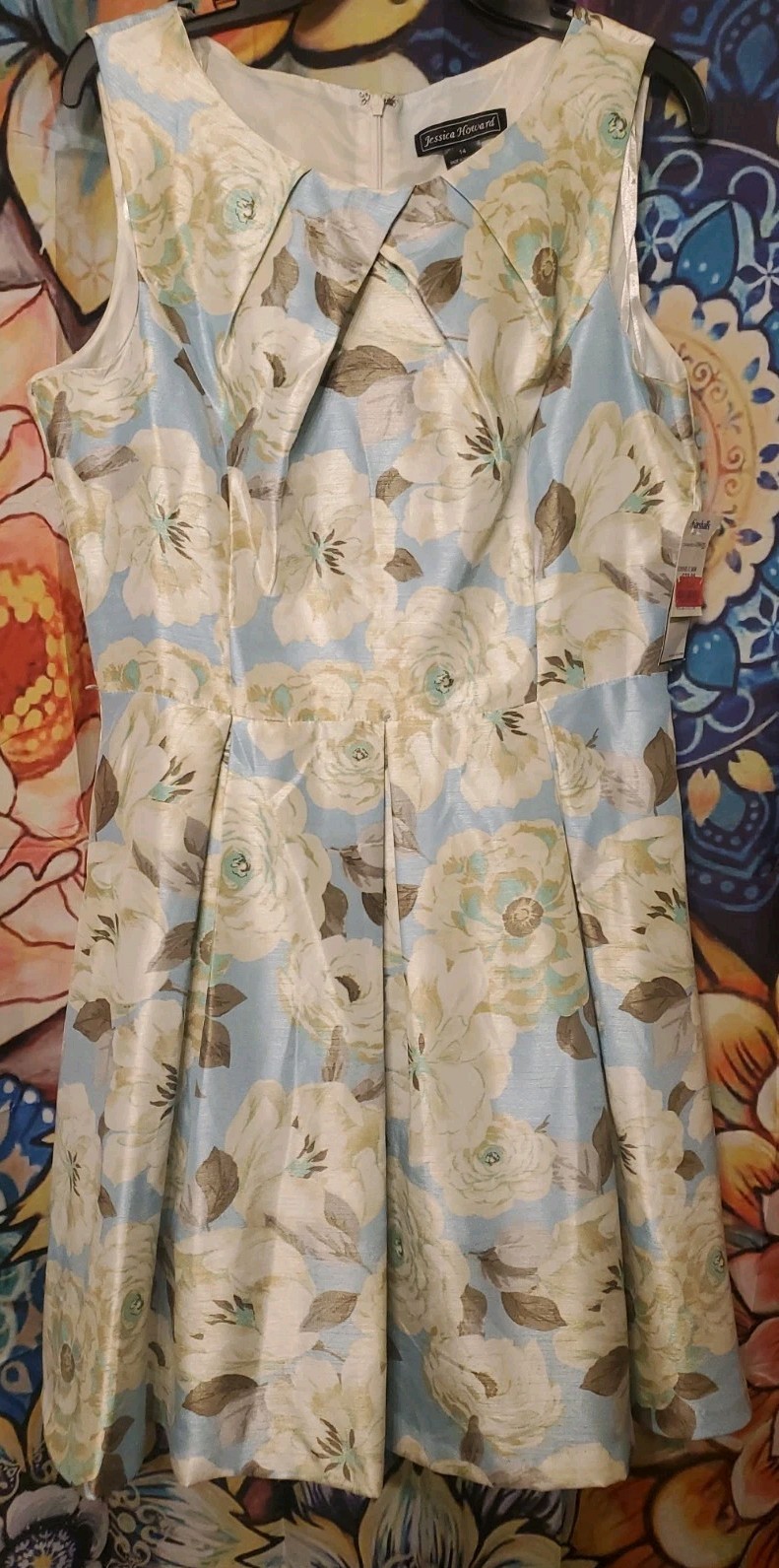 Jessica Howard Light Blue Floral Cocktail Dress Women Sz 14 Sleeveless Brand Ne