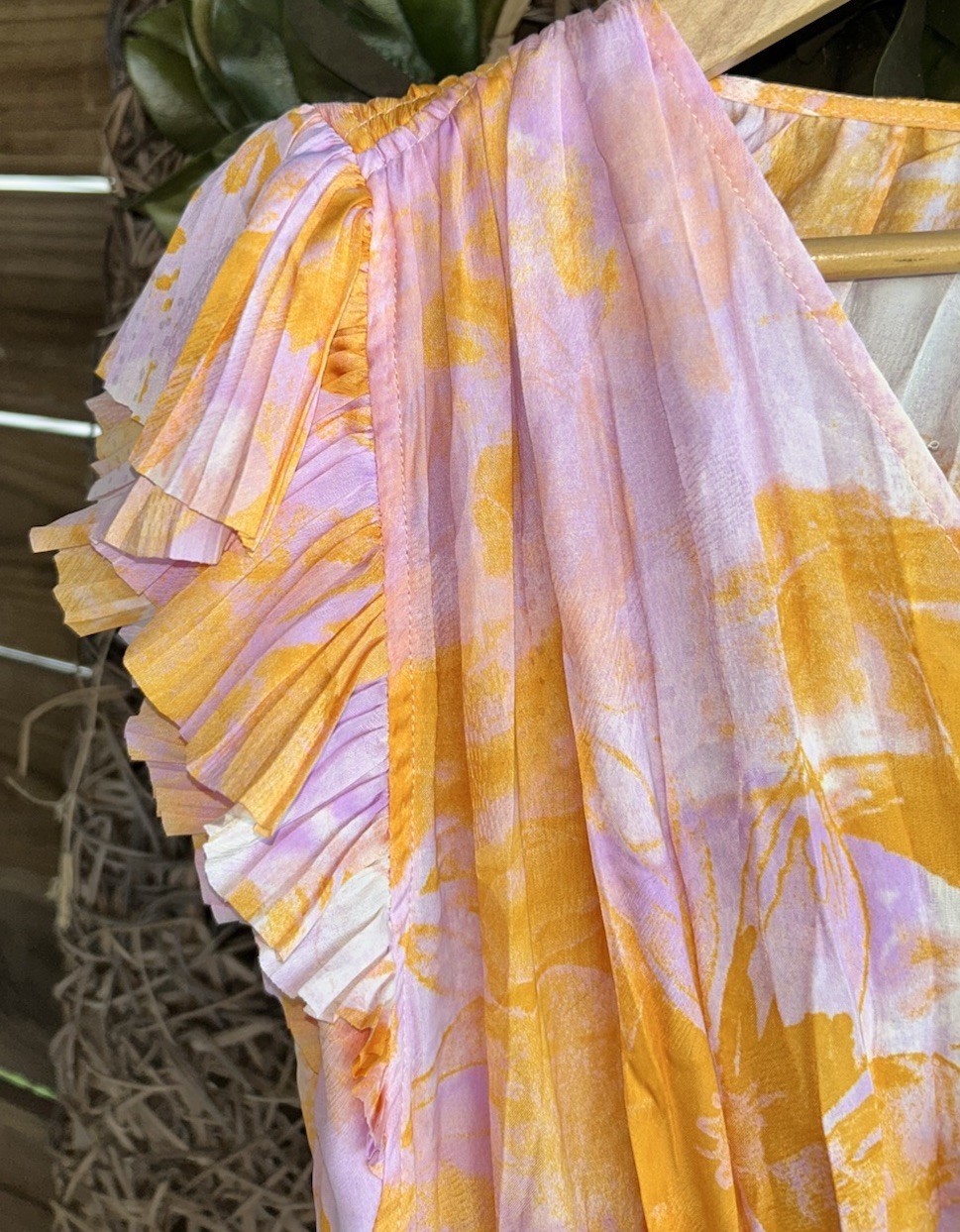 Anthropologie Current Air Sereia Pleated Midi Tiered Dress Tropical Small