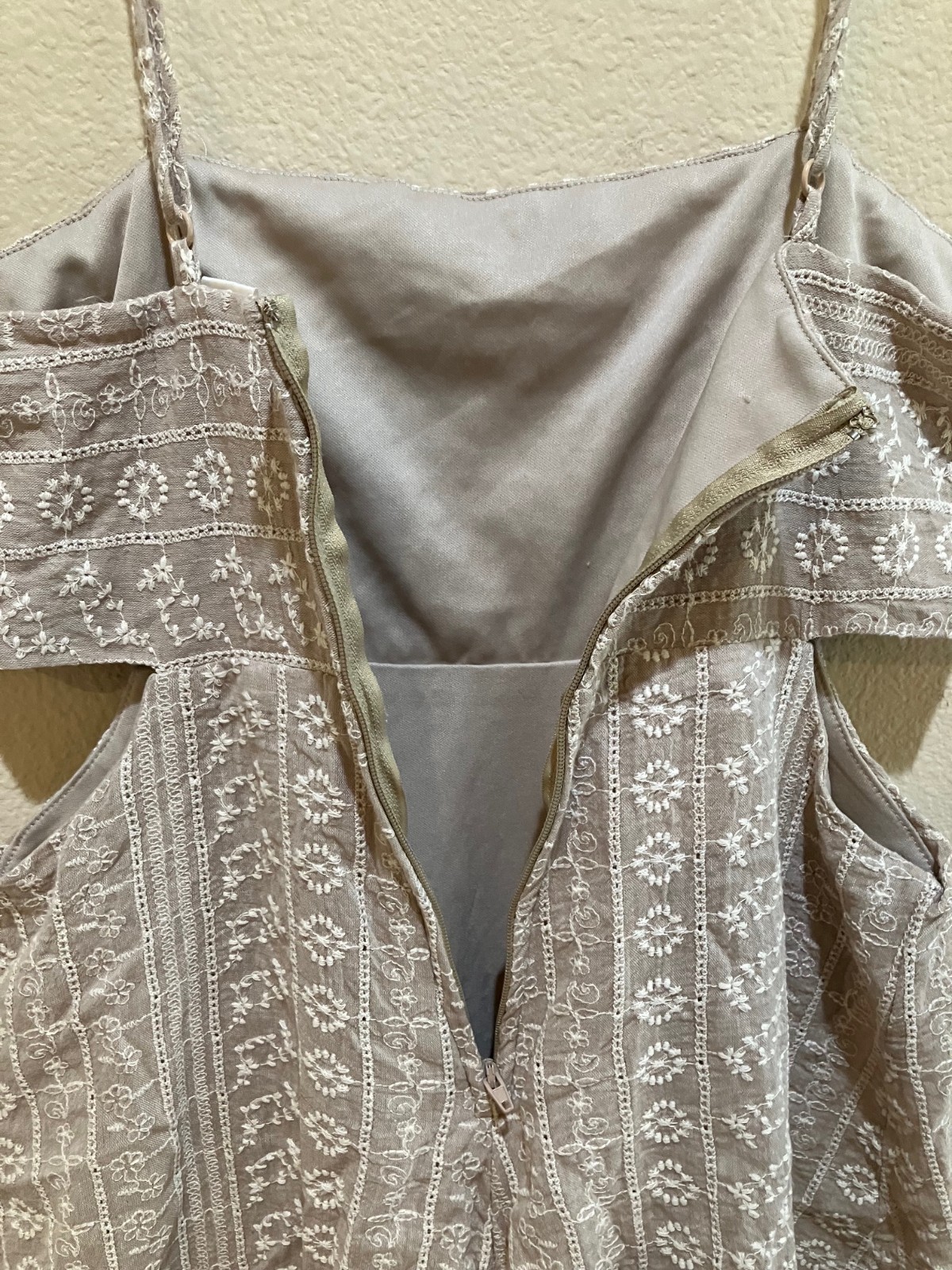 Altar’d State Embroidered Mini Dress Small Tan Side Cutout Cotton Boho Cottage