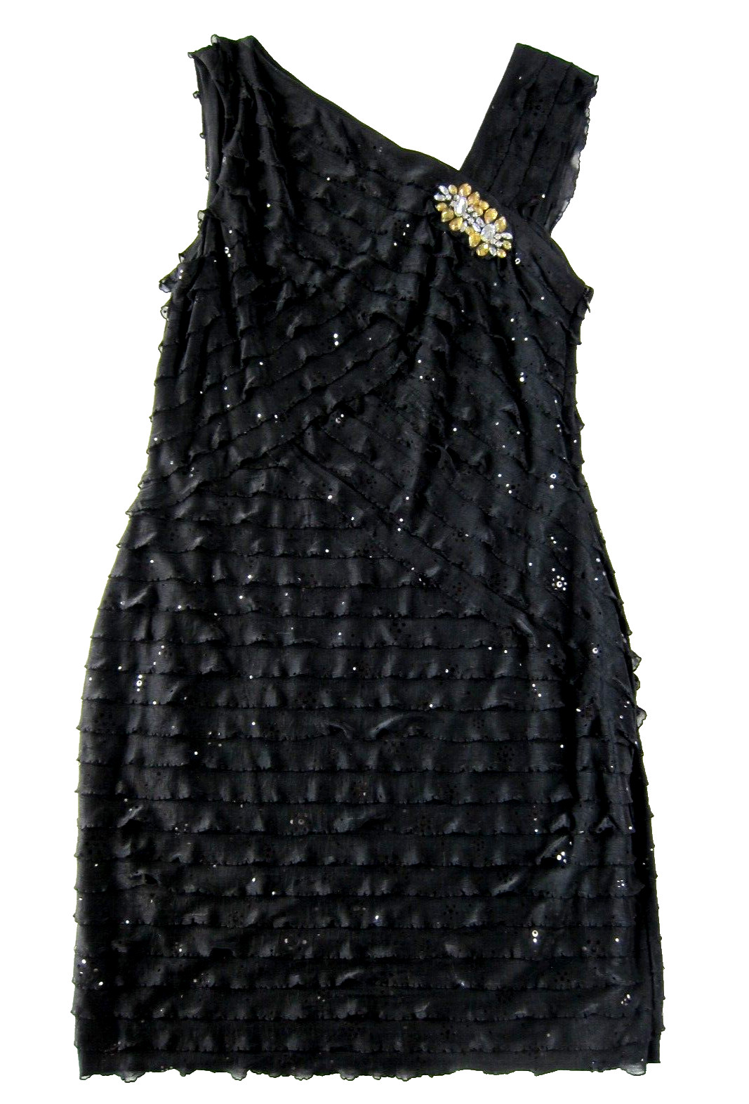 Robbie Bee Signature Black Stretch Sequin Beaded Jewel Layered Tank Dress Large