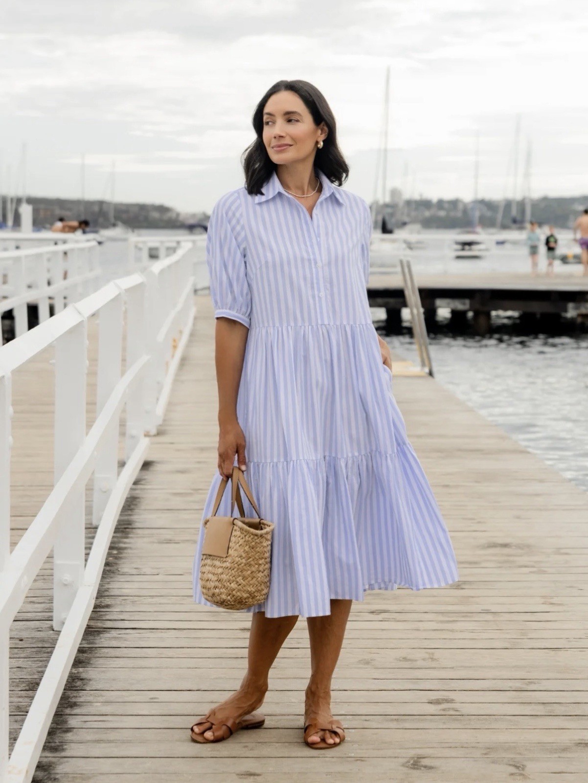 Maye Dress Marnie Midi Shirtdress Maye The Label Blue Striped XS Quiet Luxury