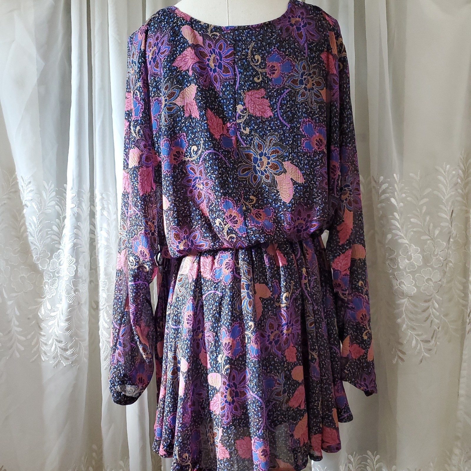 Free People Teegan Mini Dress Medium M Purple Floral Boho Fit Flare Wrap Dress